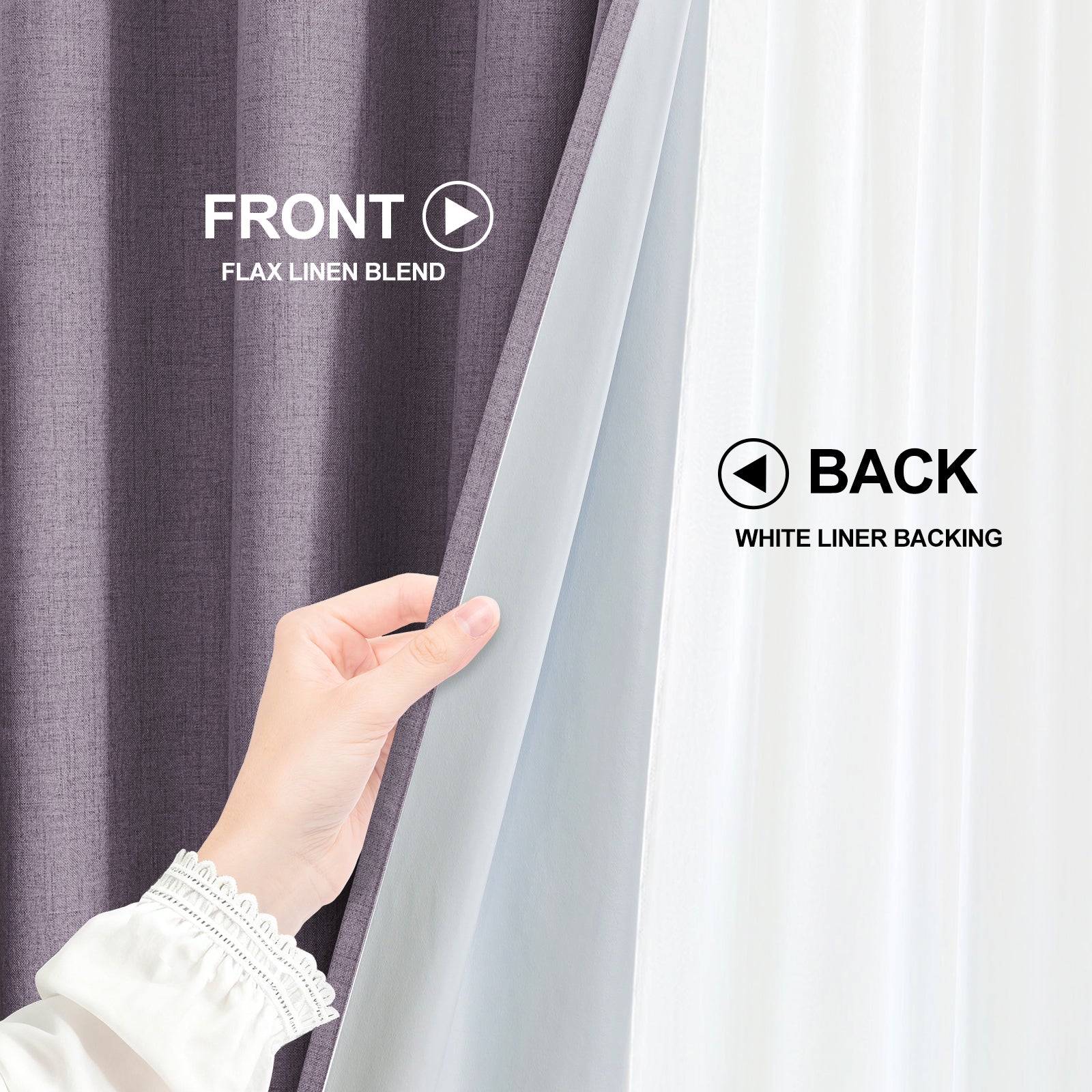 2 Pieces 100% Blackout Linen Curtains 140x175 cm Thermal