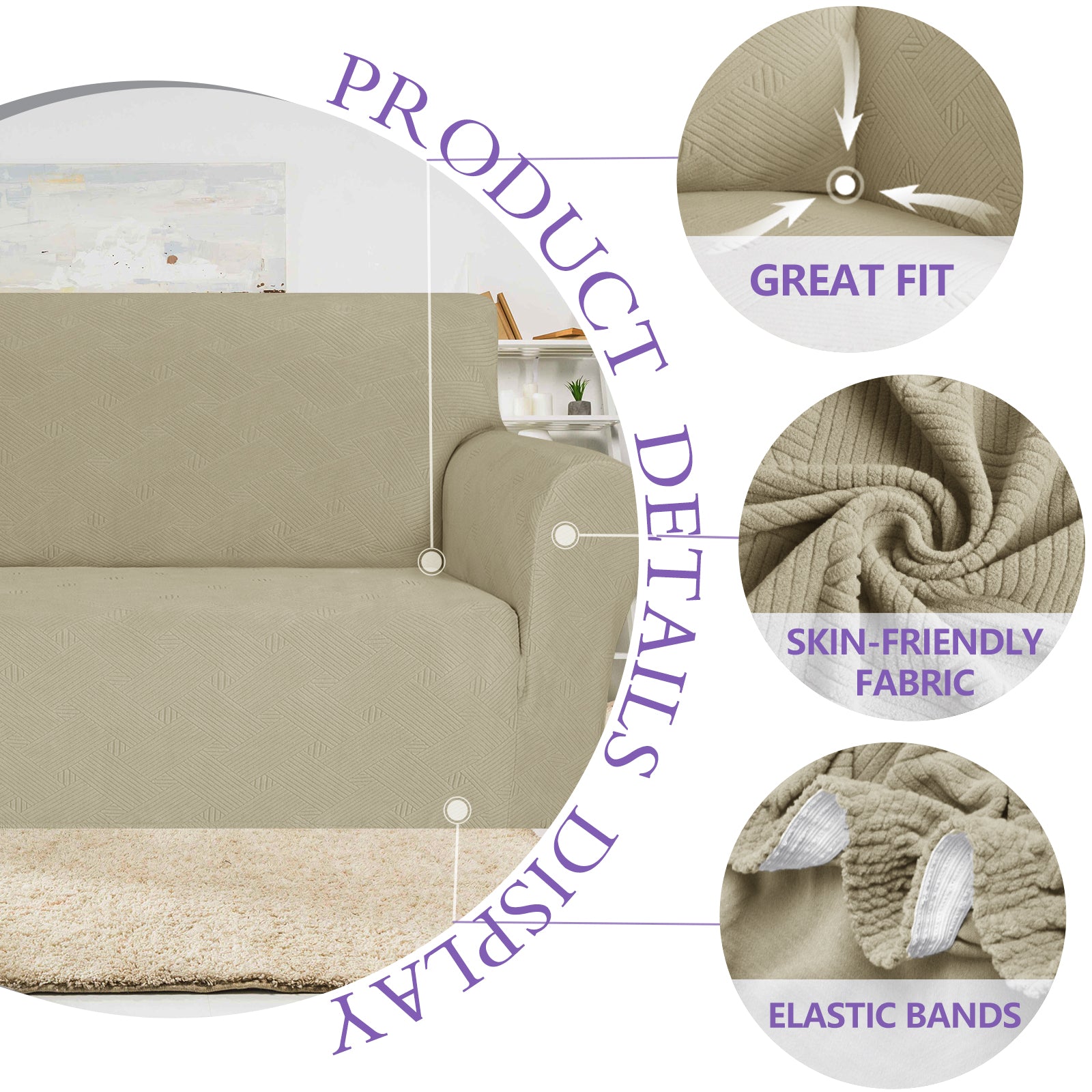 YSTYLE Hoch Stretch 3-Sitzer Sofa Bezug Anti-Rutsch Waschbar