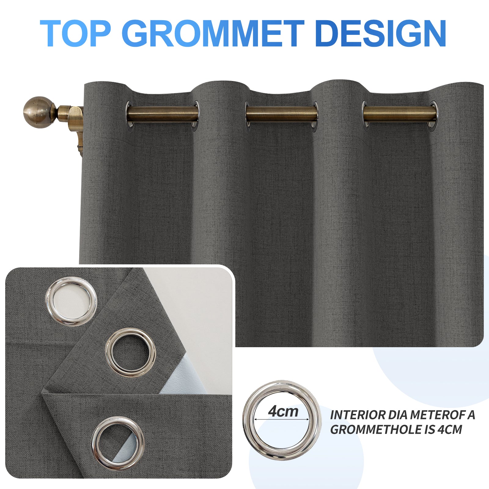 2 Pieces 100% Blackout Linen Curtains 140x175 cm Thermal