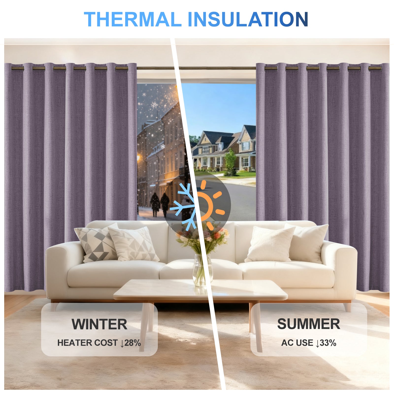 2 Pieces 100% Blackout Linen Curtains 140x175 cm Thermal