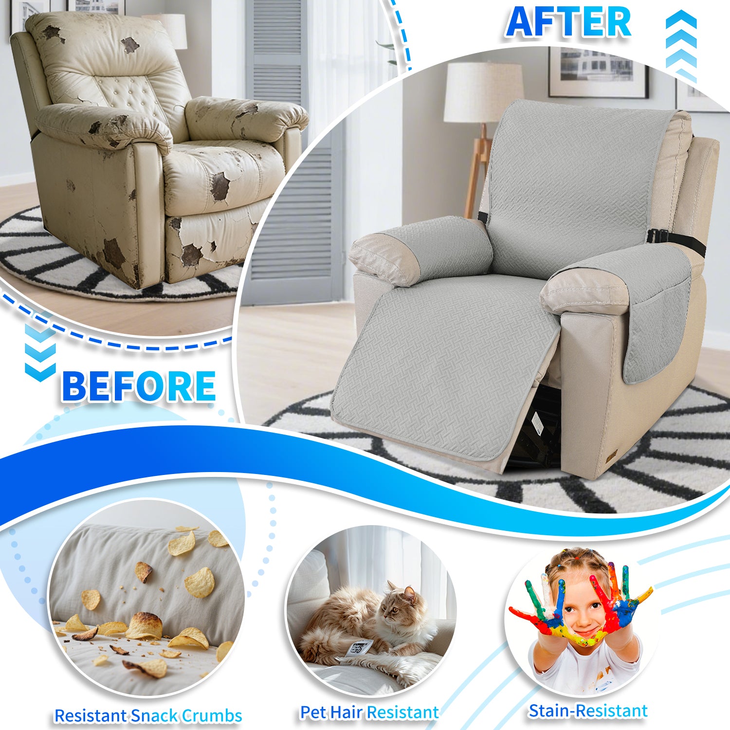 imperméable Armchair couverture with antidérapant Back and Side Pockets