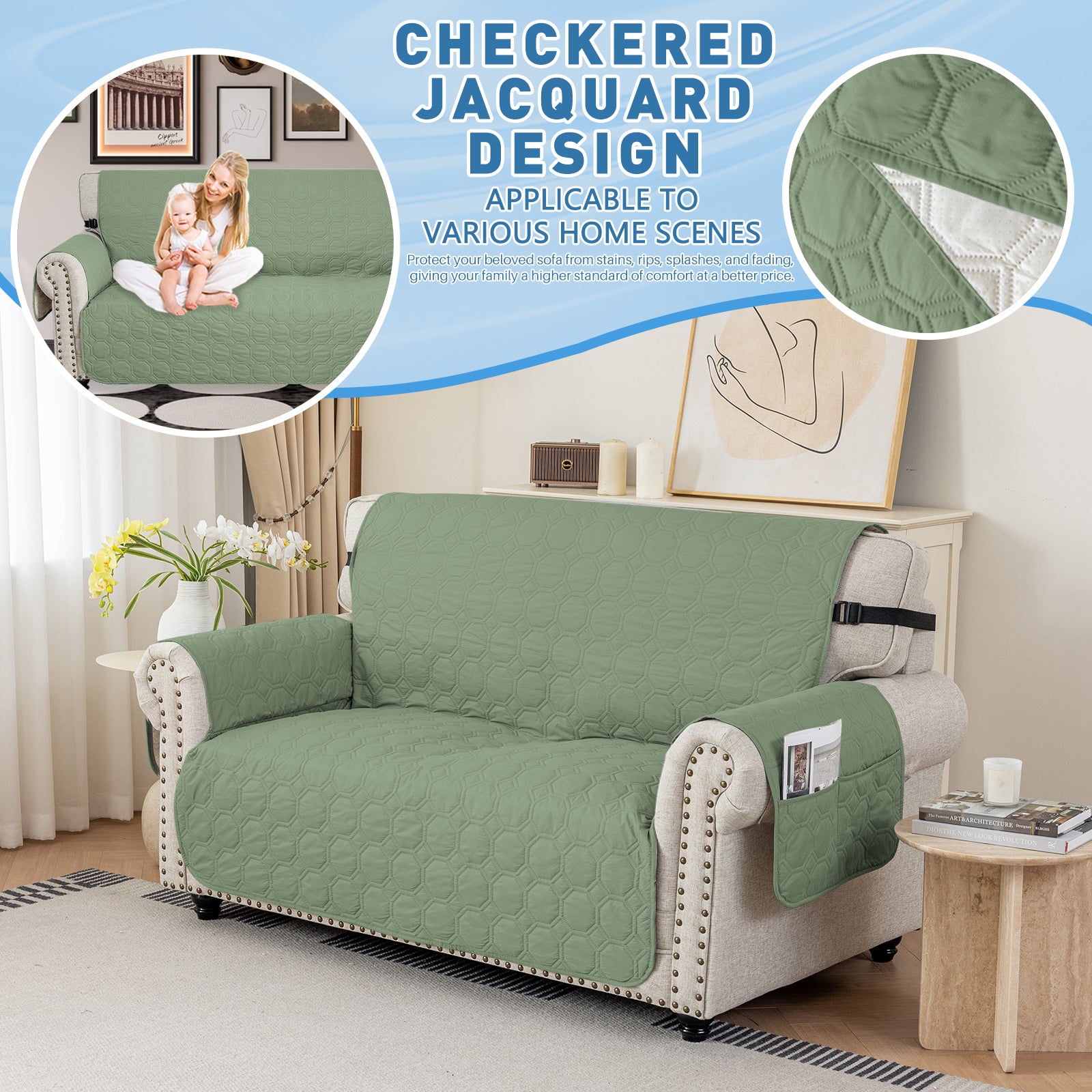 Copertura per divano impermeabile YSTYLE per 3 posti con braccioli, antiscivolo