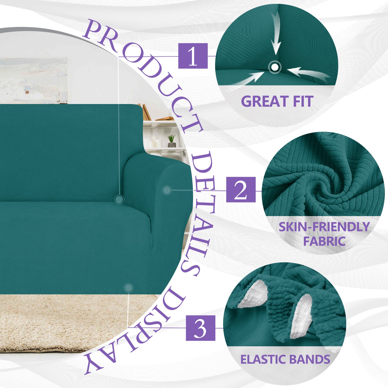 YSTYLE Hoch Stretch 3-Sitzer Sofa Bezug Anti-Rutsch Waschbar