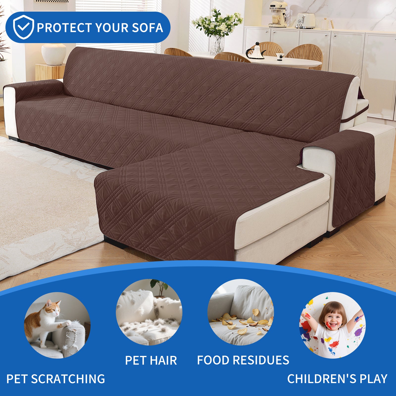 YSTYLE Reversible 4 Seater Corner Sofa Cover Quilted Anti Slip-YSTYLE