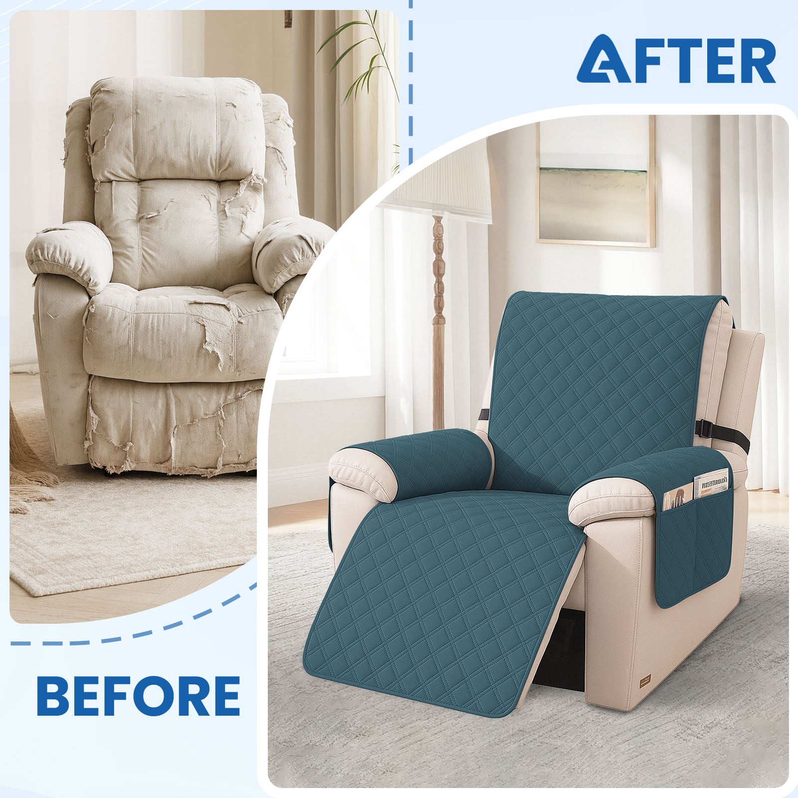 YSTYLE Waterproof Armchair Cover with Pockets and Non Slip Backing-YSTYLE