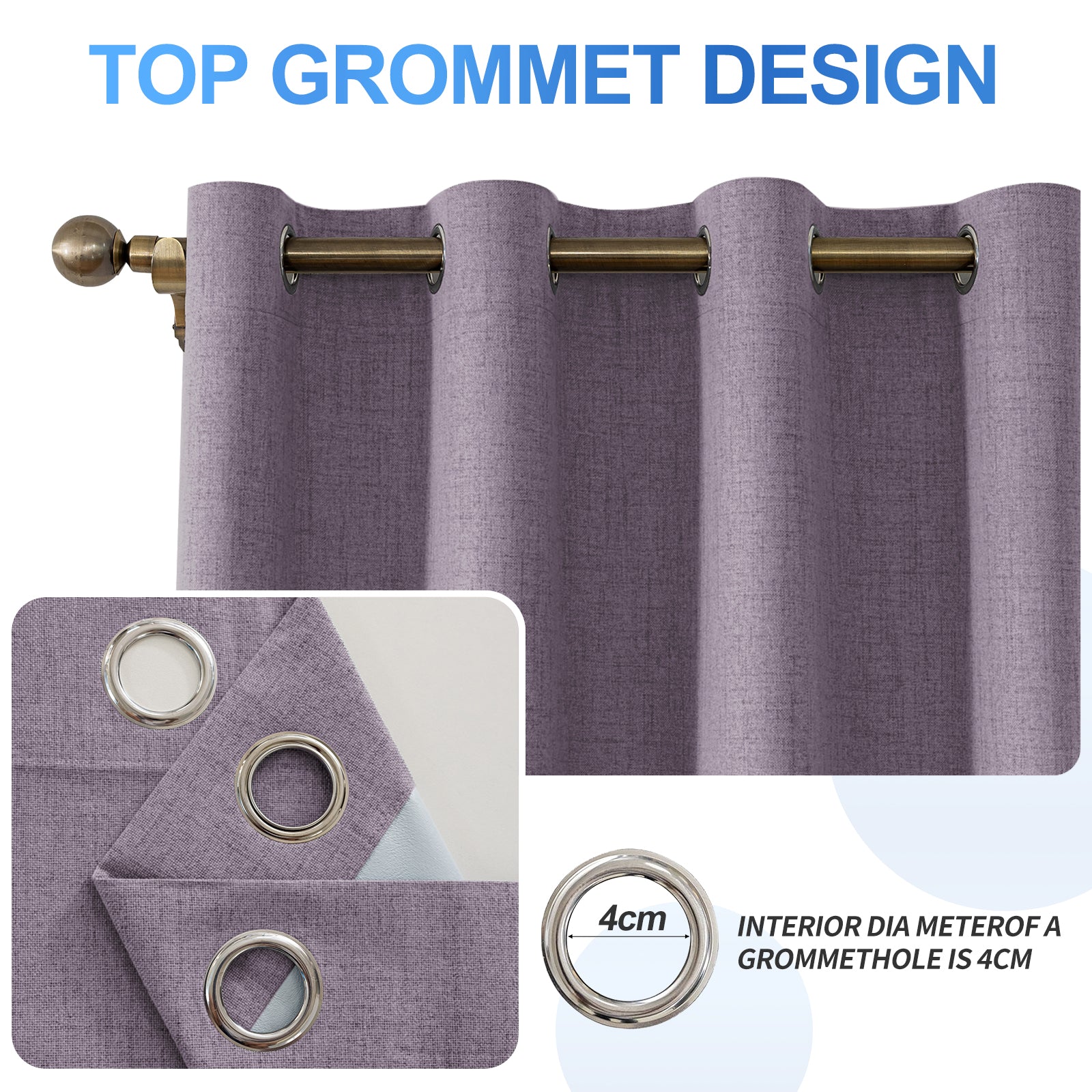 2 Pieces 100% Blackout Linen Curtains 140x175 cm Thermal