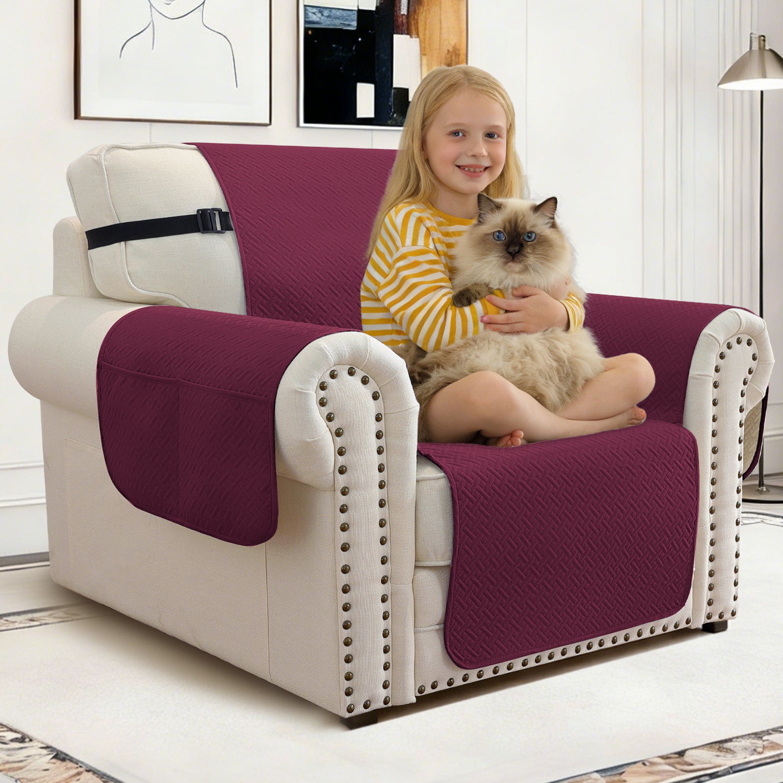 imperméable canapé couverture with Side Pockets and antidérapant design
