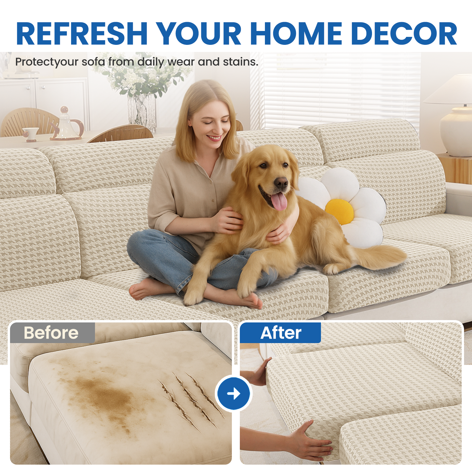 Ystyle 3-Seat Elastic Universal Sofa Seat Cushion Covers, Non-Slip Washable & Super Soft Slipcovers