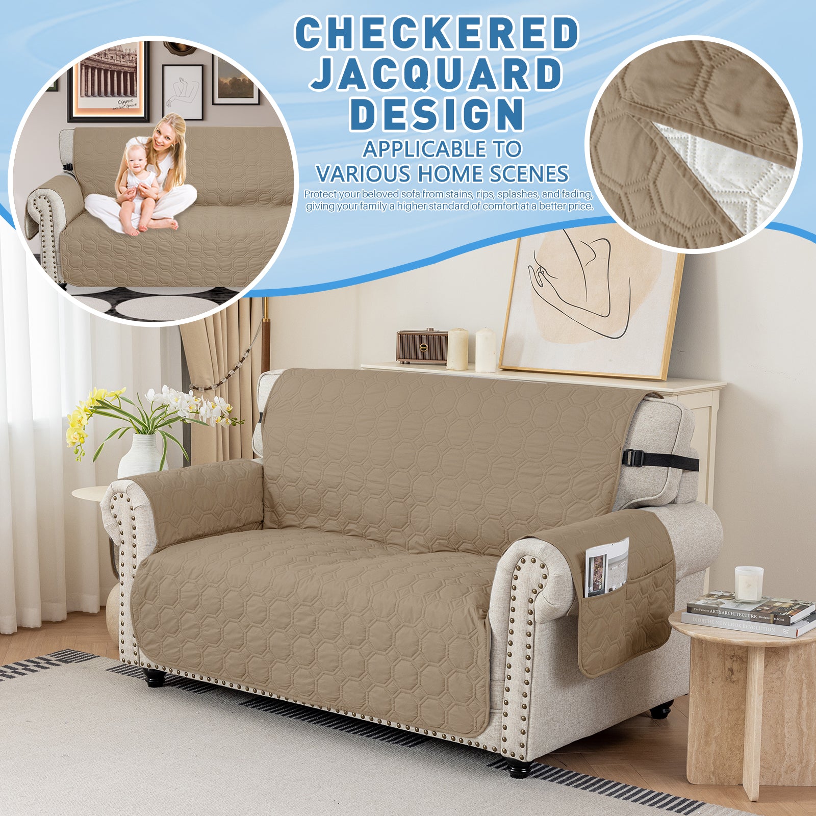 Copertura per divano impermeabile YSTYLE per 3 posti con braccioli, antiscivolo