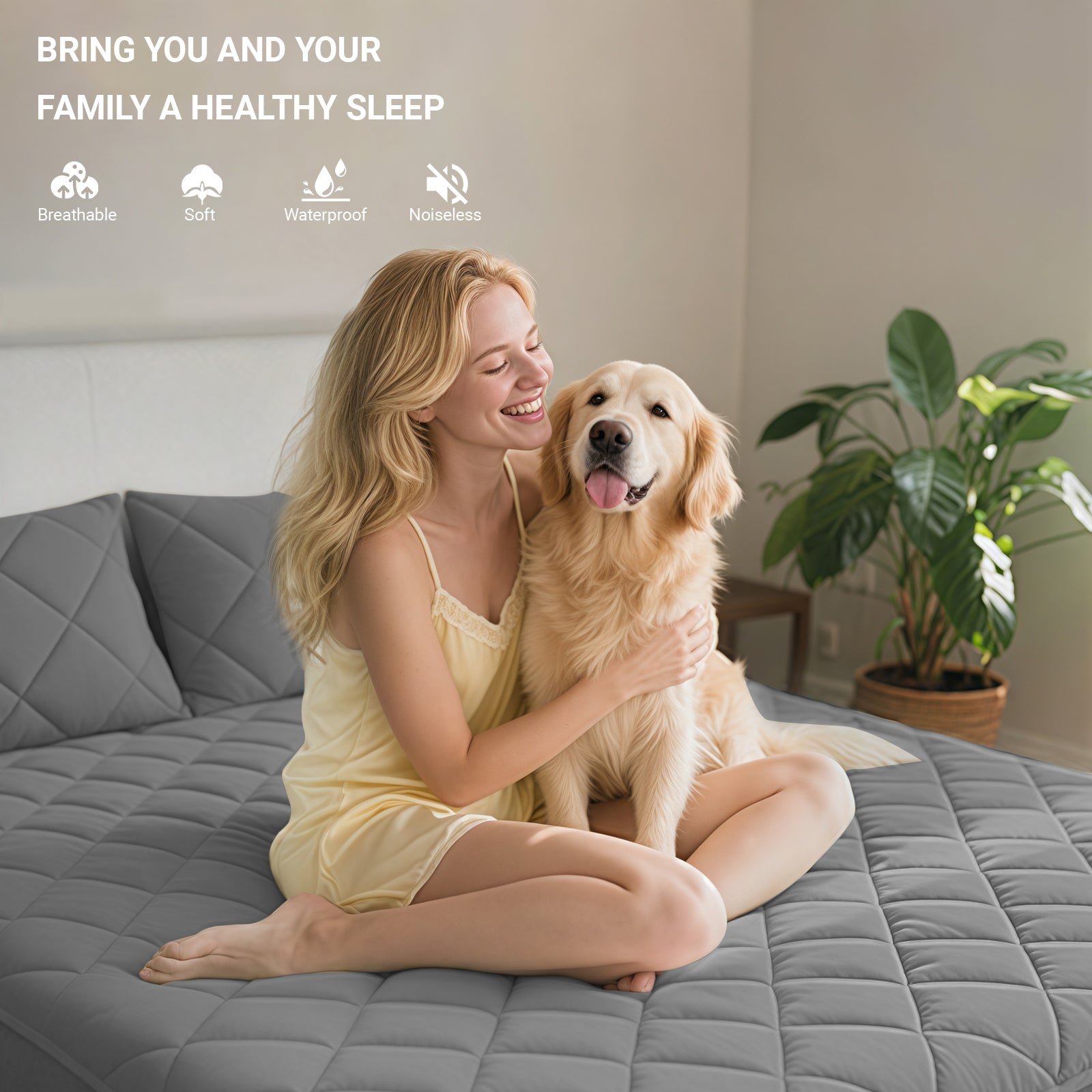 Waterproof Quilted Mattress Protector with Deep Pocket and Elastic Fit