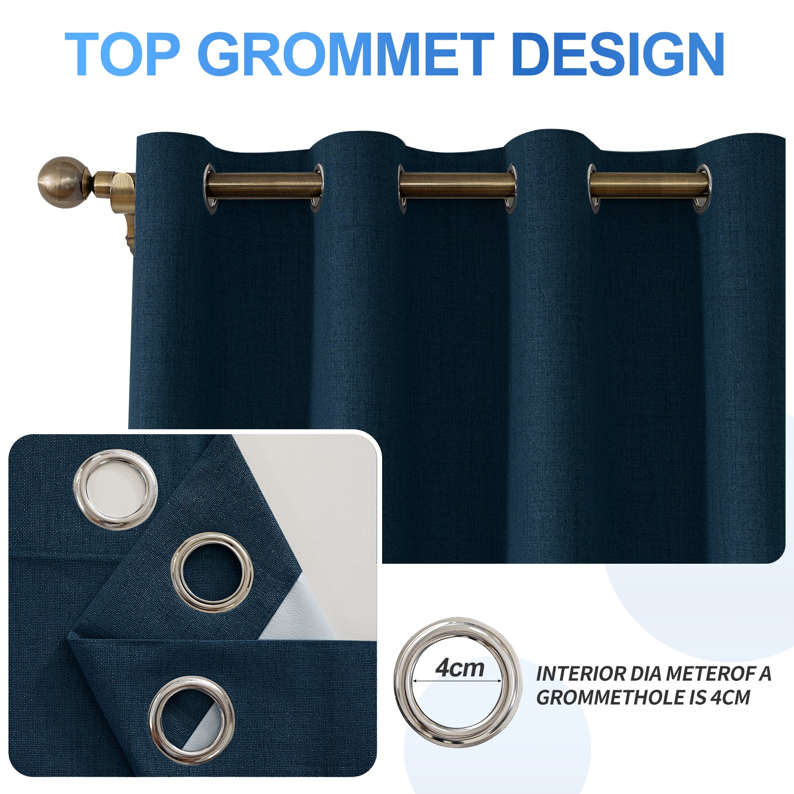 2 Pieces 100% Blackout Linen Curtains 140x175 cm Thermal