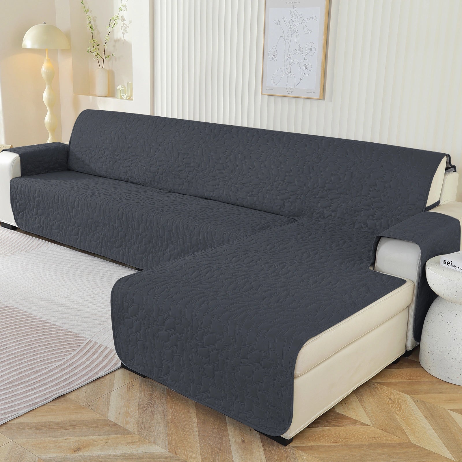 YSYLE L-Forma para Cubierta de Sofá de 4 Lugares - Impermeable, Antideslizante, Anti-Rascado de Gato, Protección Acolchada - Forma Cuadrada