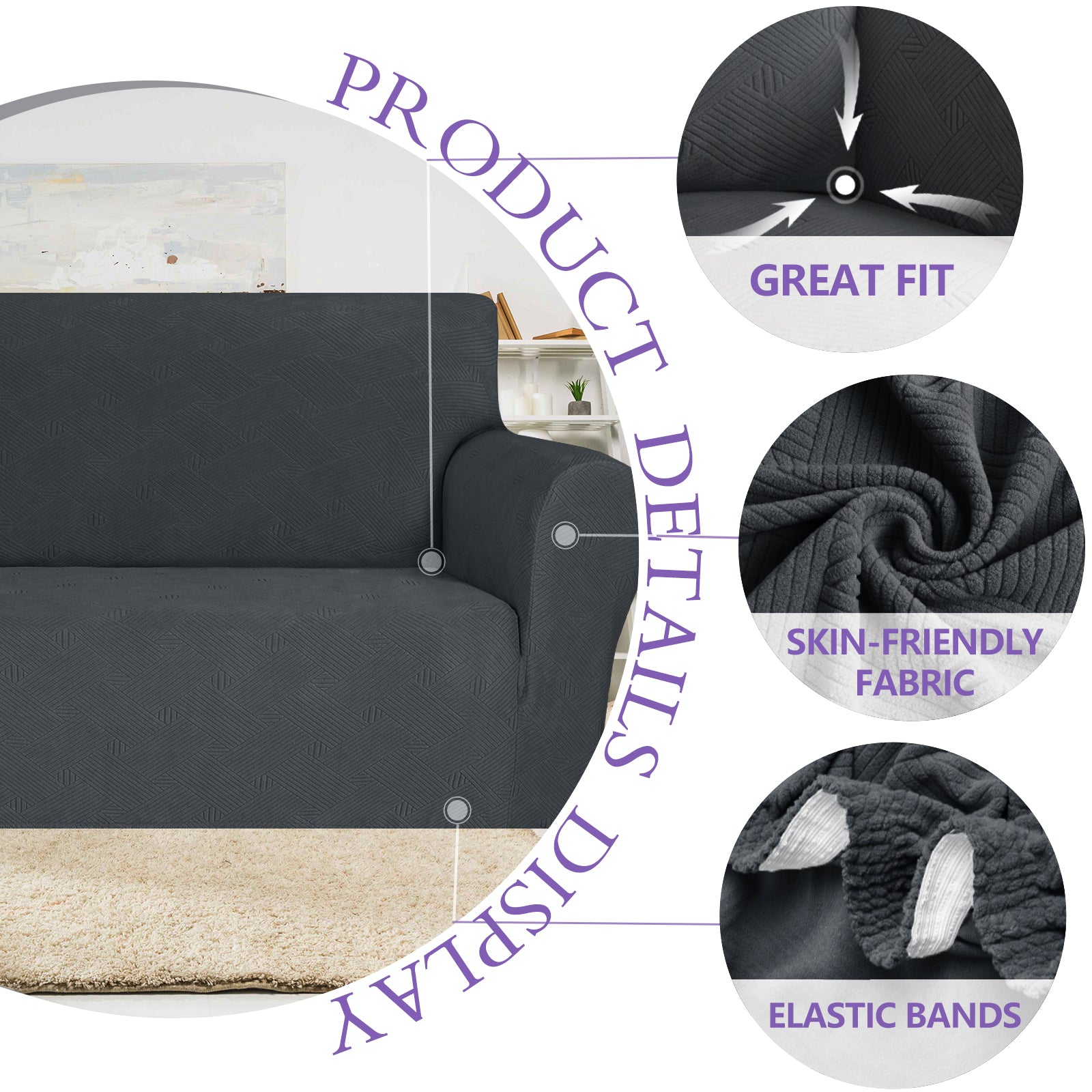 YSTYLE Hoch Stretch 3-Sitzer Sofa Bezug Anti-Rutsch Waschbar