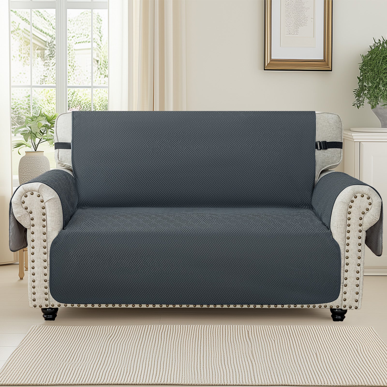 3 Seater Sofa Cover with Armrests in Non-Slip Scratch-Resistant Geometric Fabric