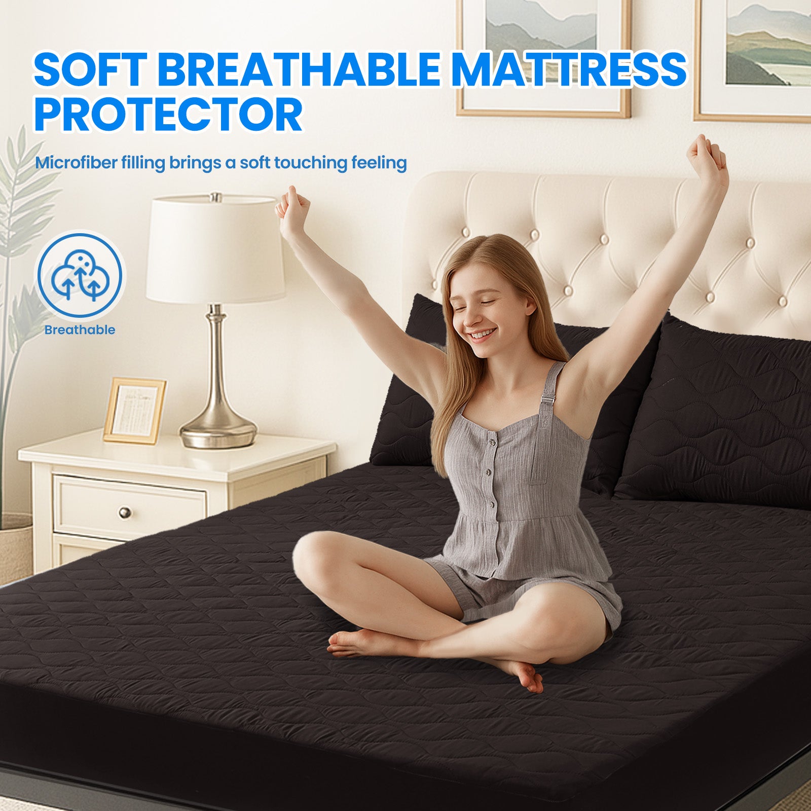 Waterproof Quilted Mattress Protector 160x190cm with Deep Pocket