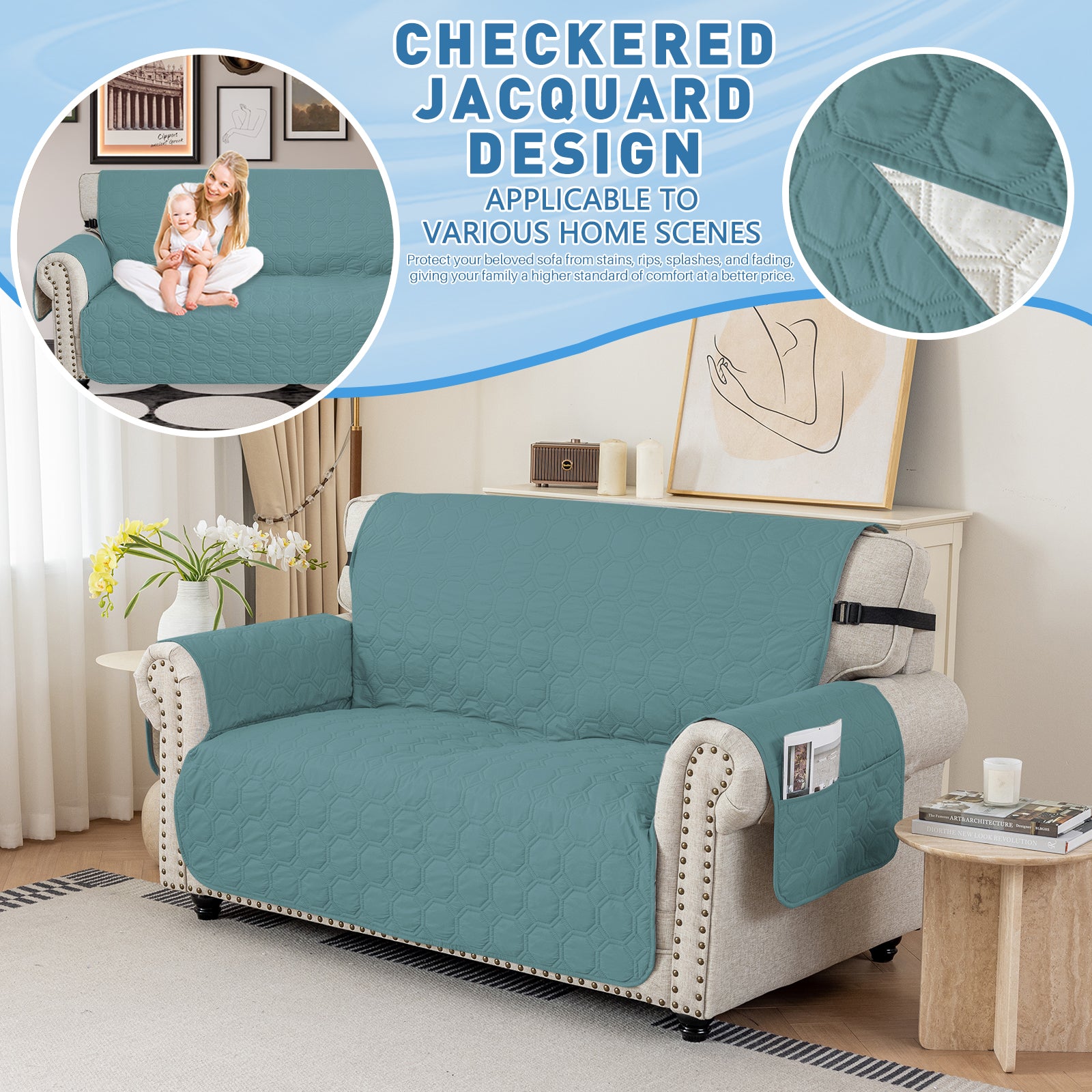 Copertura per divano impermeabile YSTYLE per 3 posti con braccioli, antiscivolo