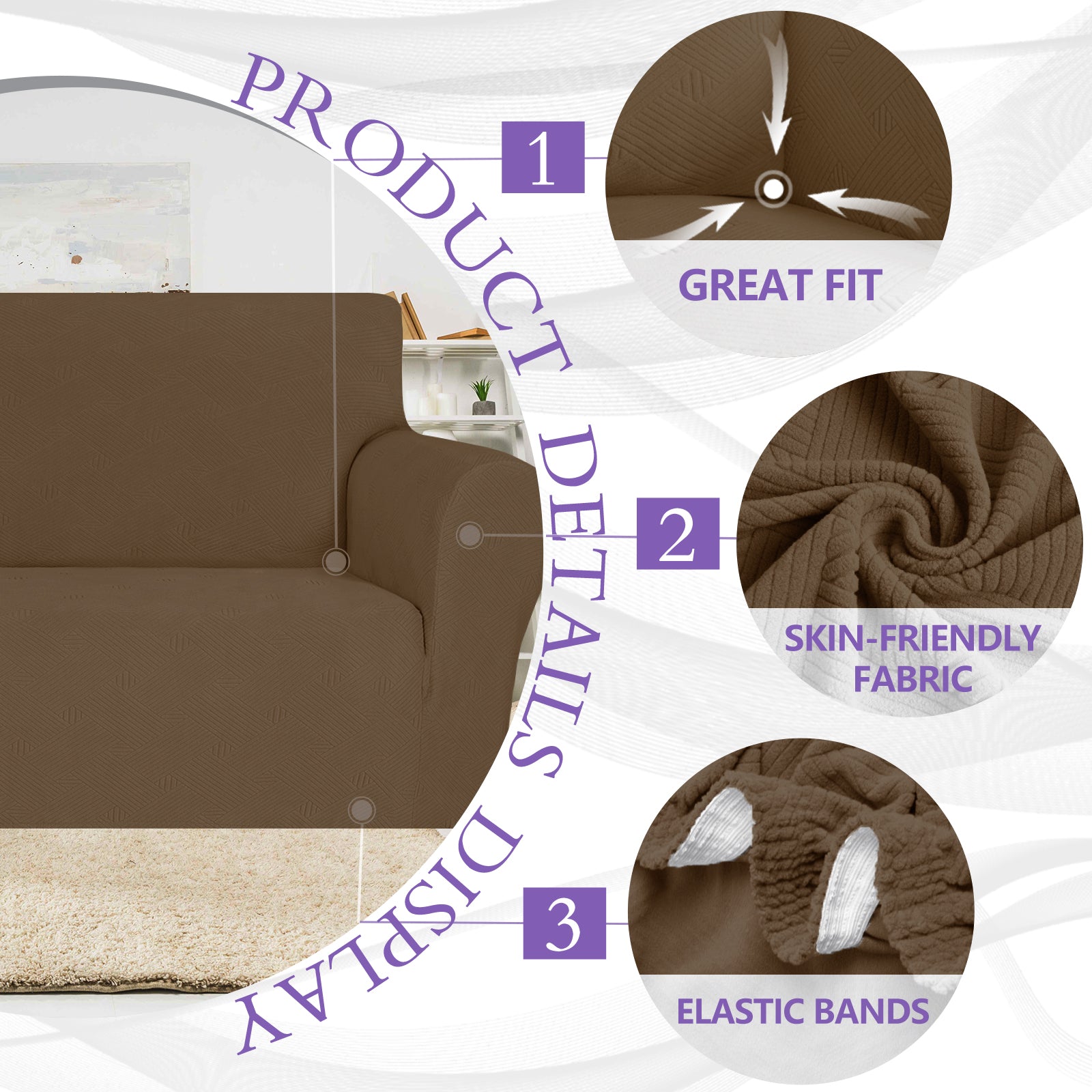 YSTYLE Hoch Stretch 3-Sitzer Sofa Bezug Anti-Rutsch Waschbar