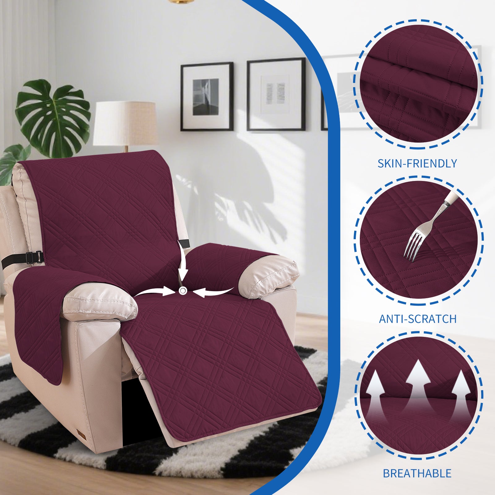 YSTYLE Reversible Reclining Armchair Cover with Armrests Anti Scratch-YSTYLE