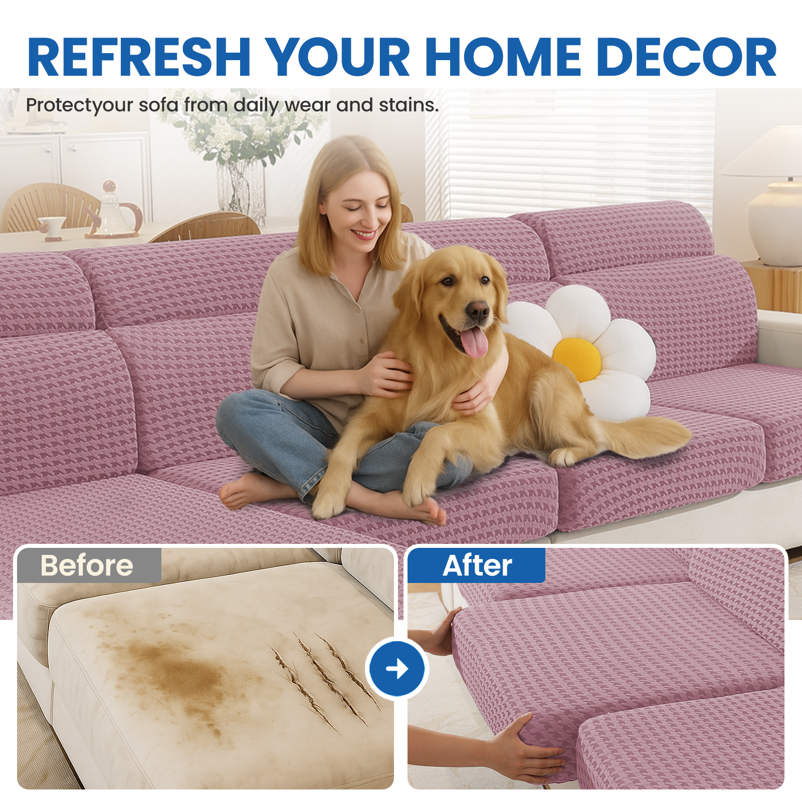 Ystyle 3-Seat Elastic Universal Sofa Seat Cushion Covers, Non-Slip Washable & Super Soft Slipcovers