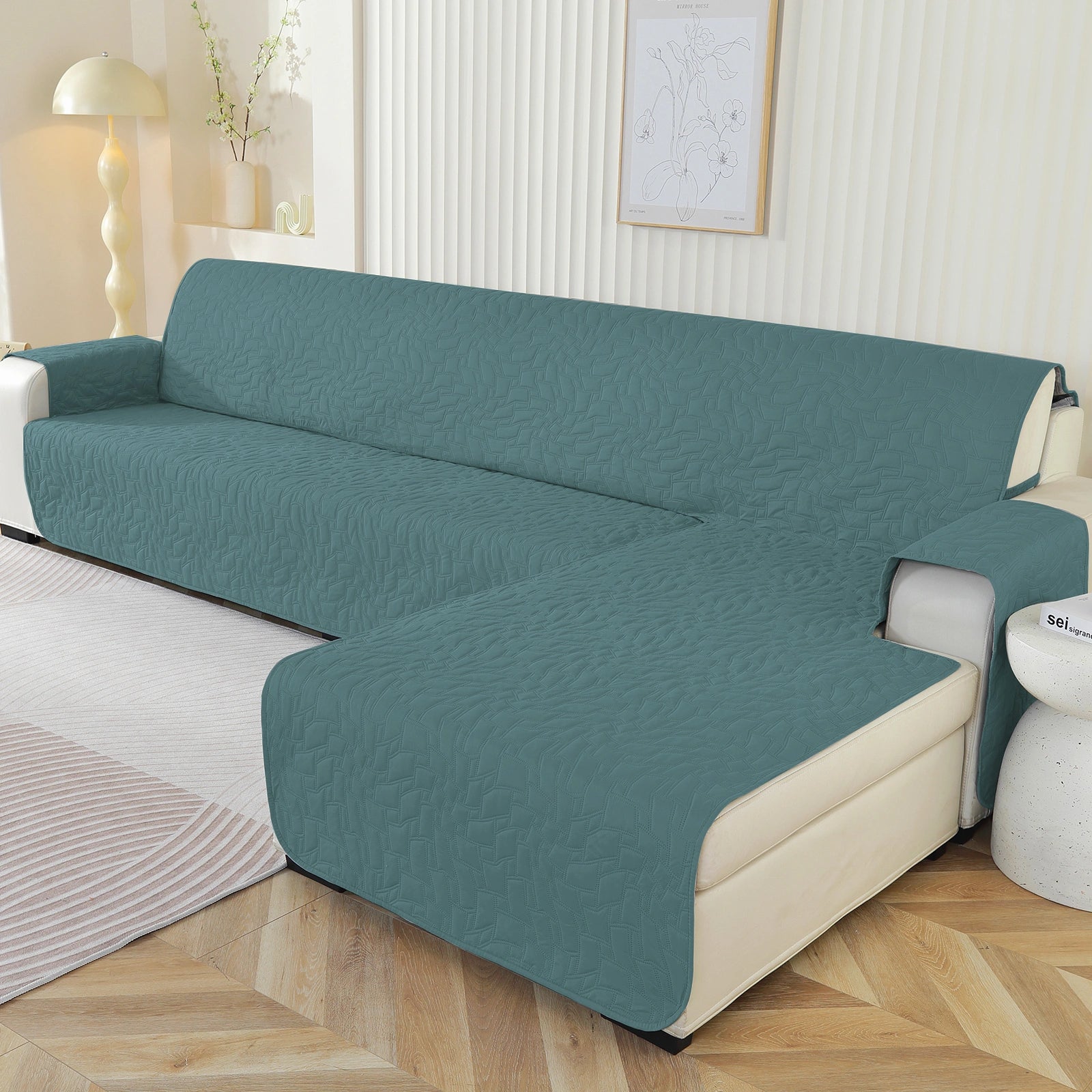 YSYLE L-Forma para Cubierta de Sofá de 3 Lugares - Impermeable, Antideslizante, Anti-Rascado de Gato, Protección Acolchada - Forma Cuadrada