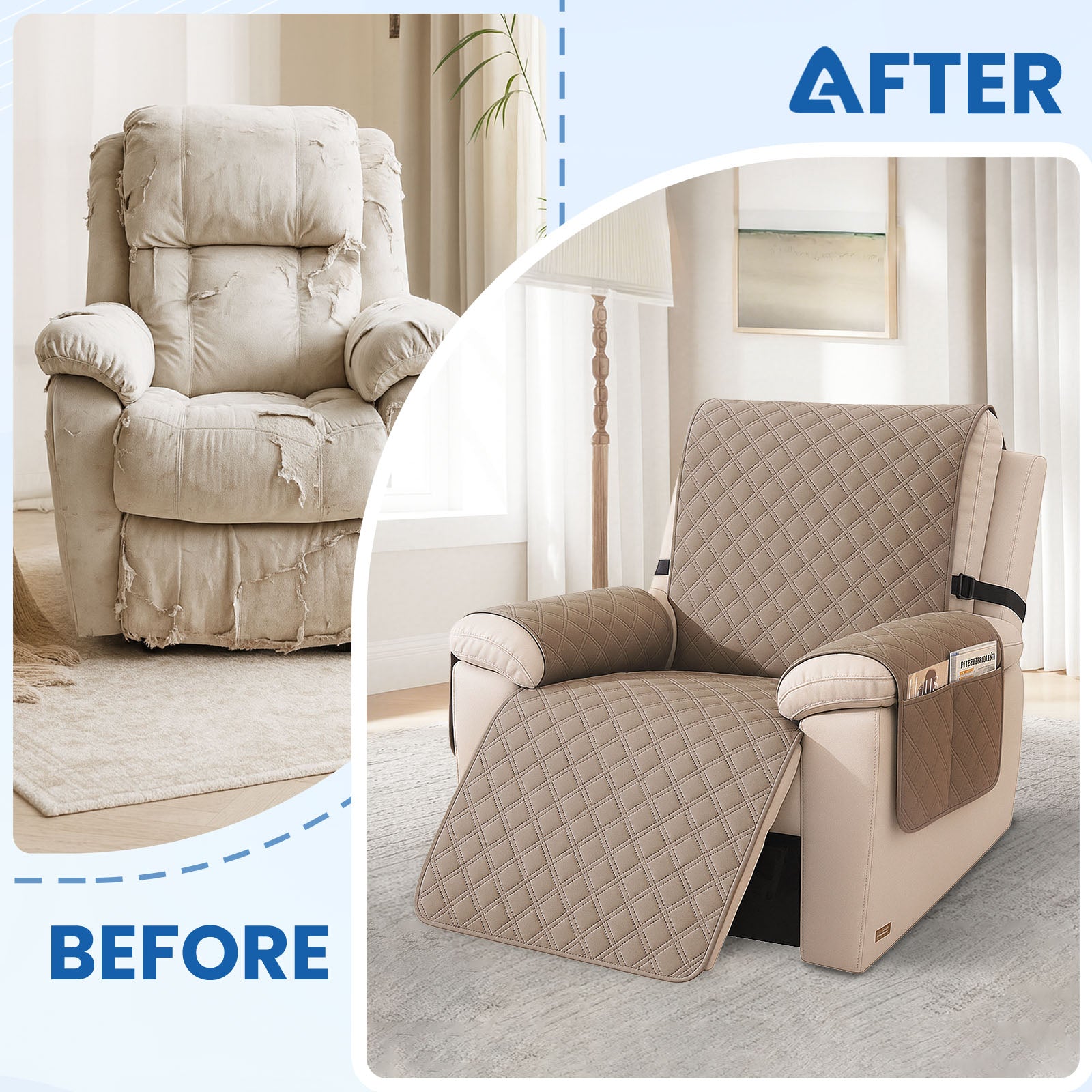 YSTYLE Waterproof Armchair Cover with Pockets and Non Slip Backing-YSTYLE