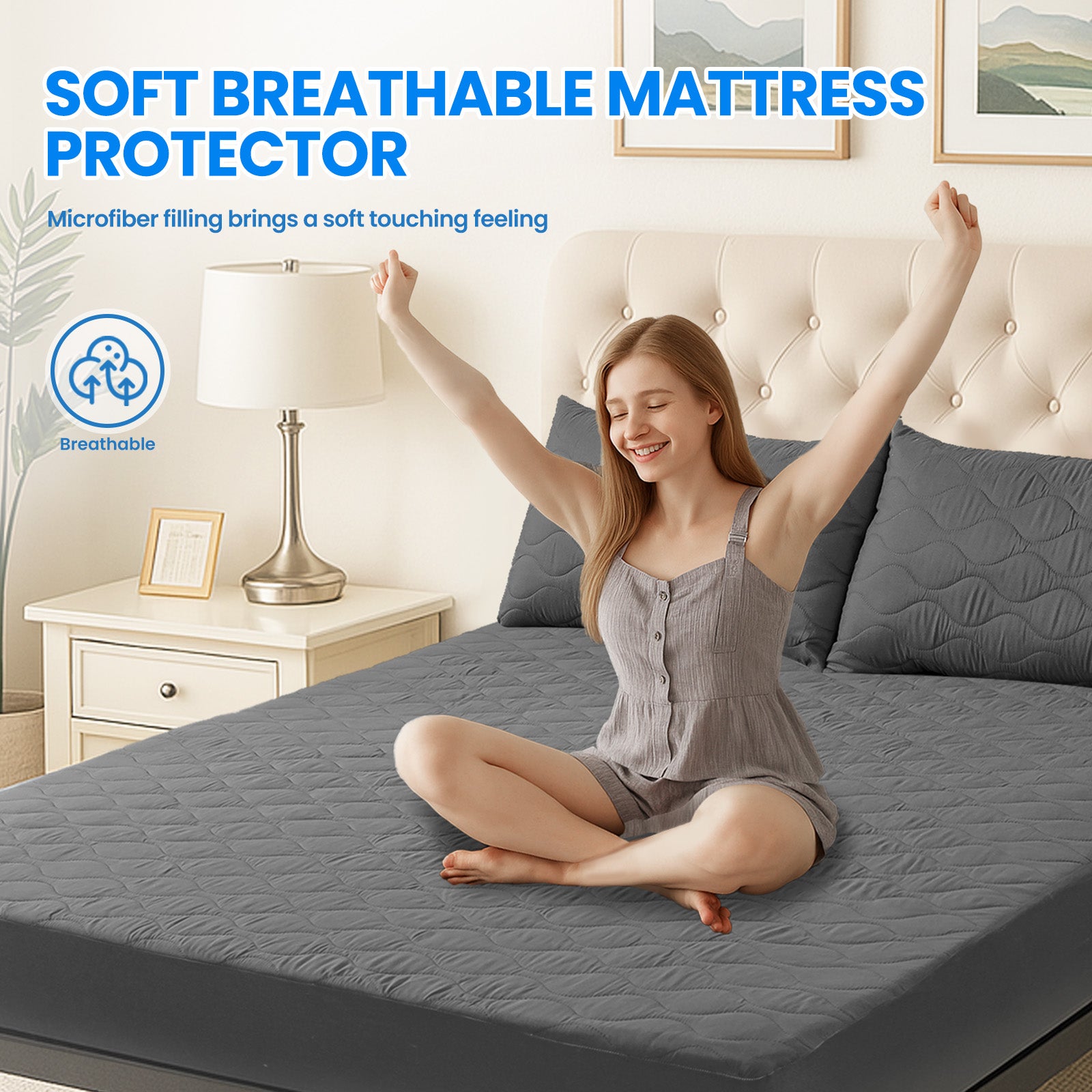 Waterproof Quilted Mattress Protector 160x190cm with Deep Pocket