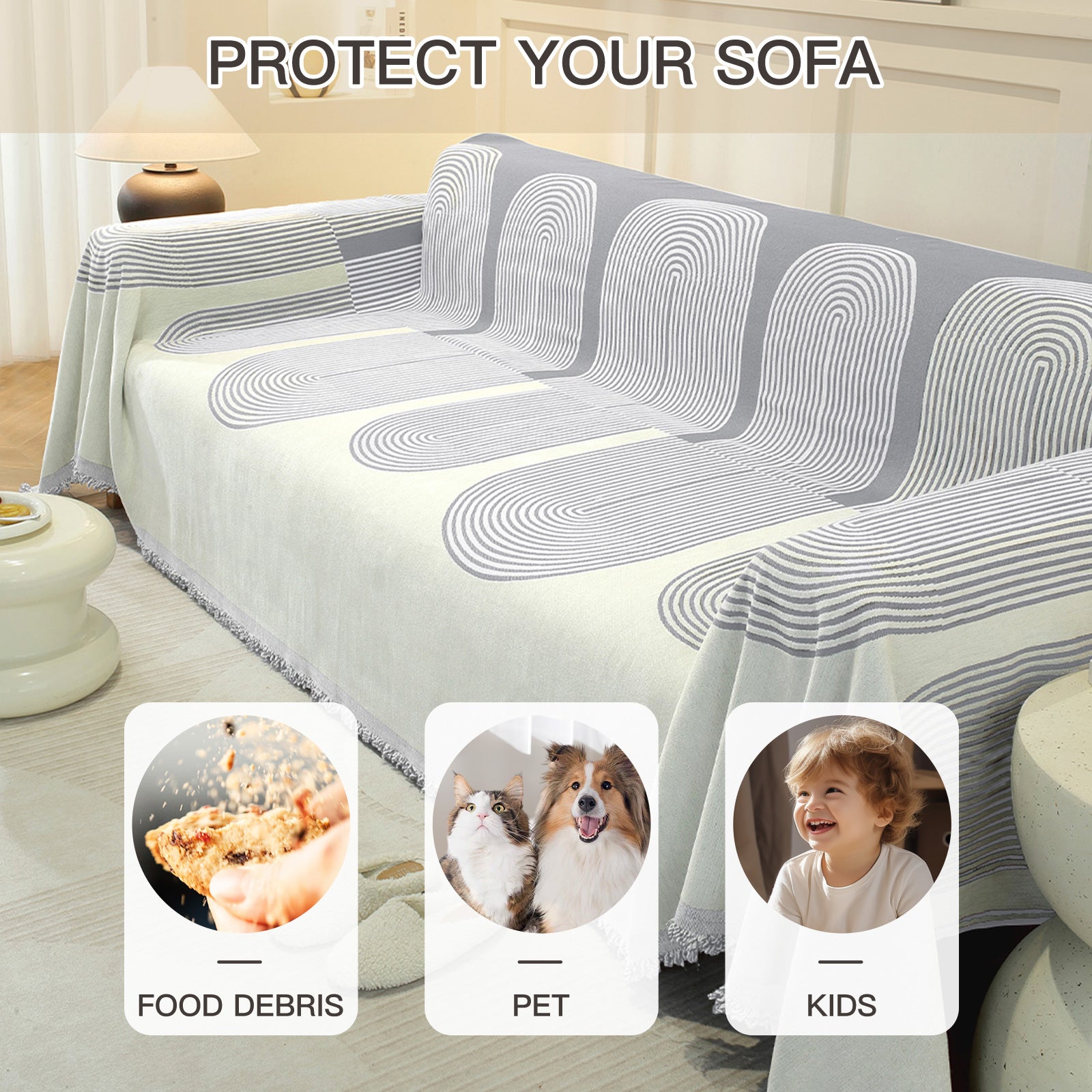 YSTYLE lavable 3 Seater canapé couverture Throw 180x340CM Soft