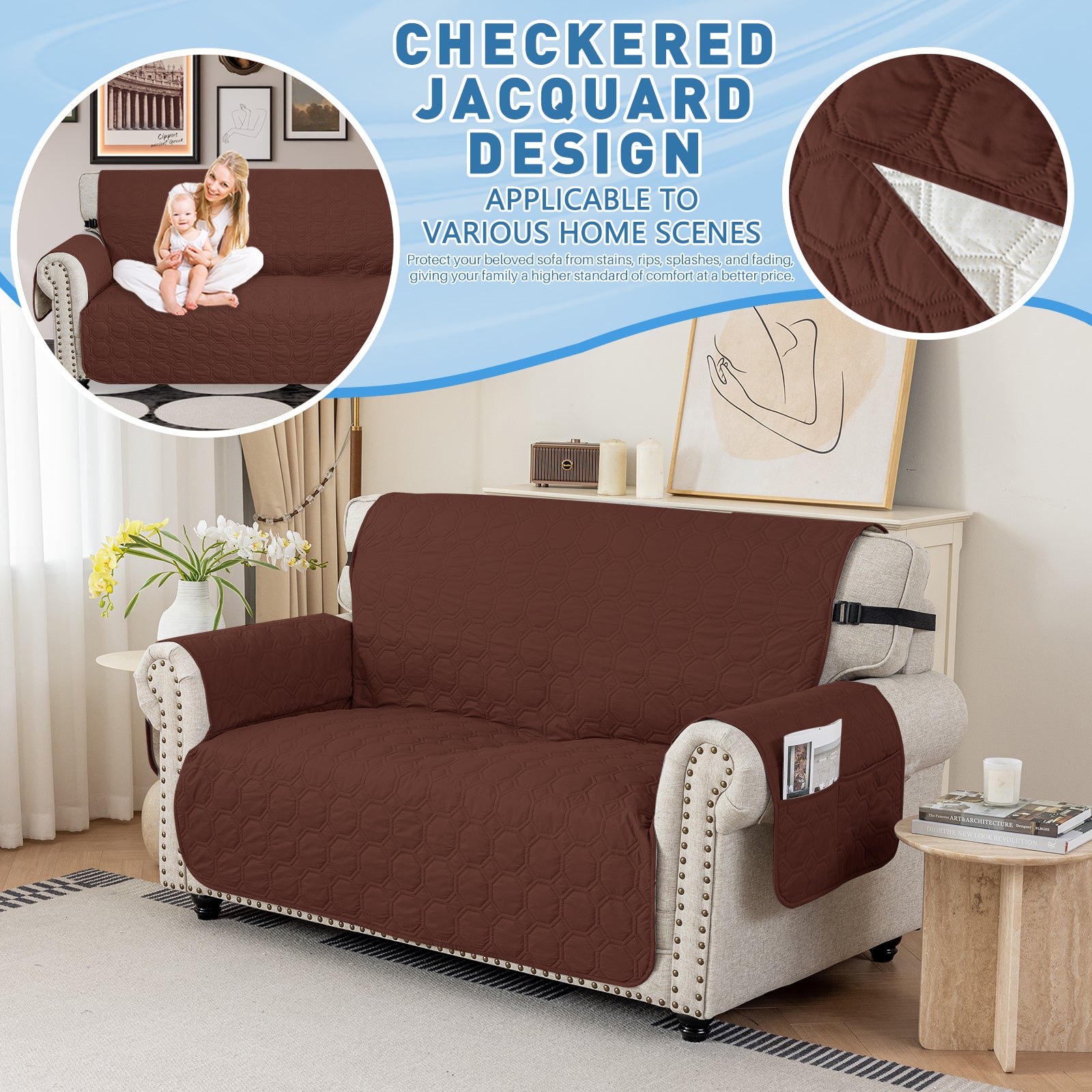 Copertura per divano impermeabile YSTYLE per 3 posti con braccioli, antiscivolo