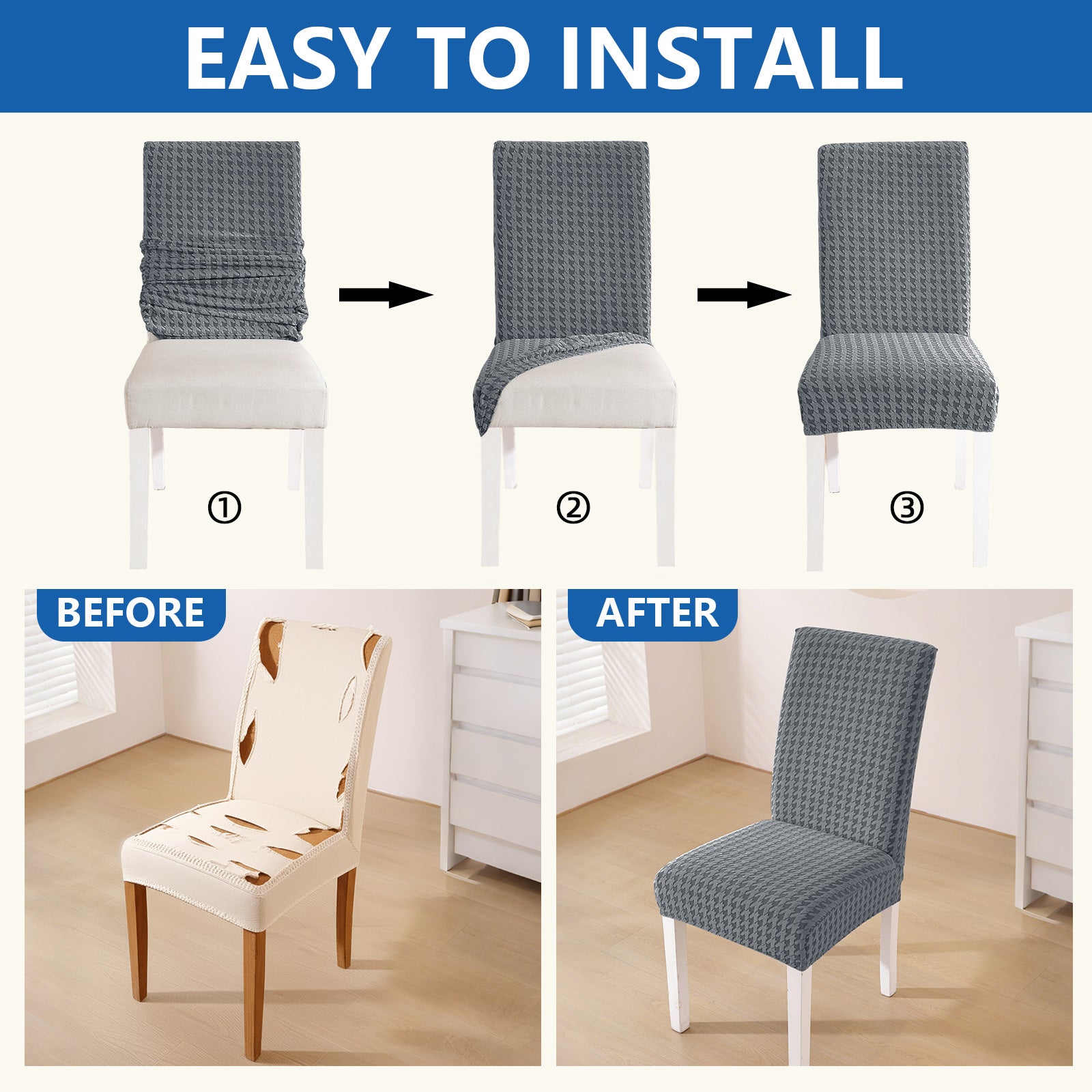 Ystyle 4-Piece Chair Covers with Backrest, Elastic Living Room Kitchen Chair Slipcovers, Universal Stretch Dining Chair Covers, Modern Cat-Scratch Resistant Chair Protectors