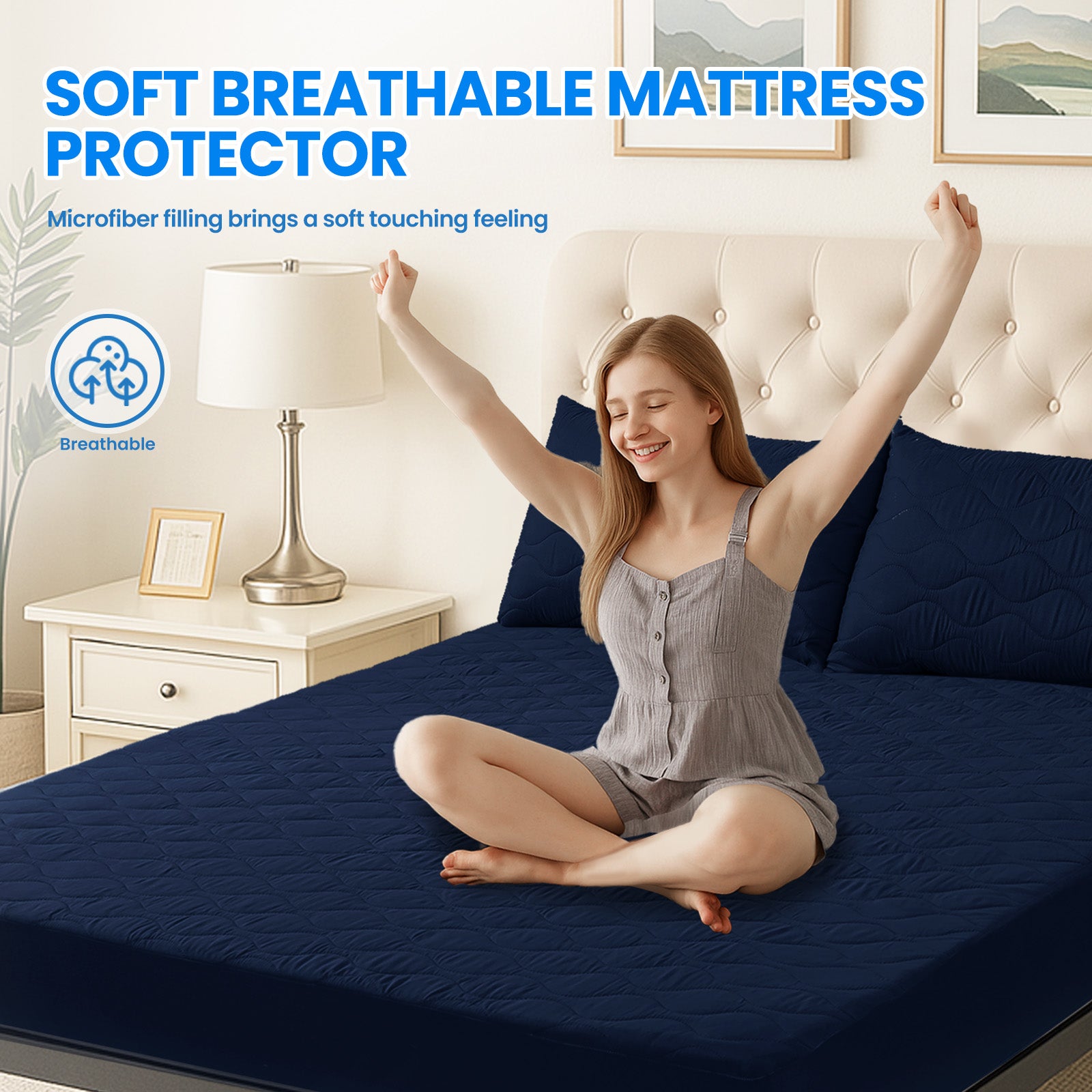Waterproof Quilted Mattress Protector 160x190cm with Deep Pocket