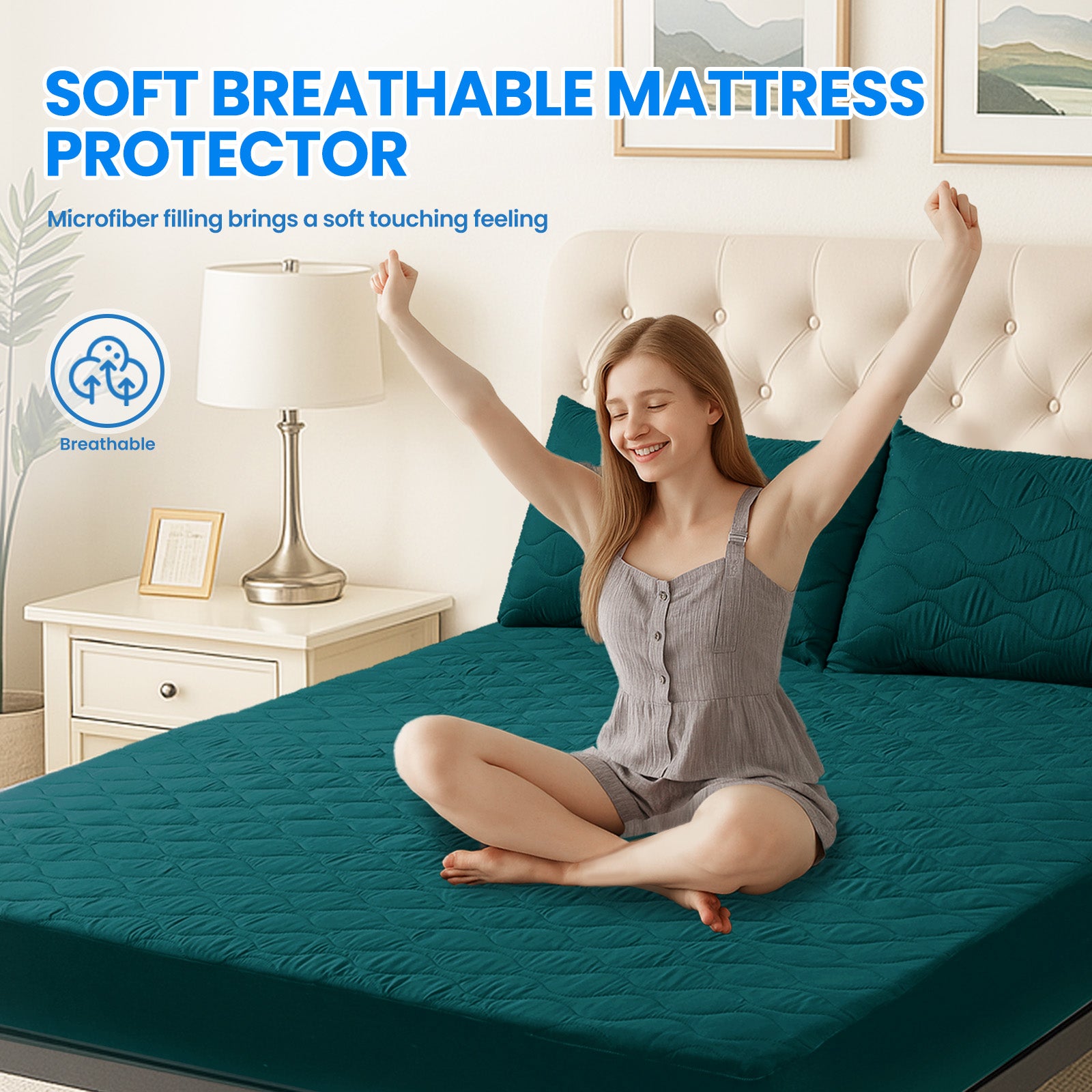 Waterproof Quilted Mattress Protector 160x190cm with Deep Pocket