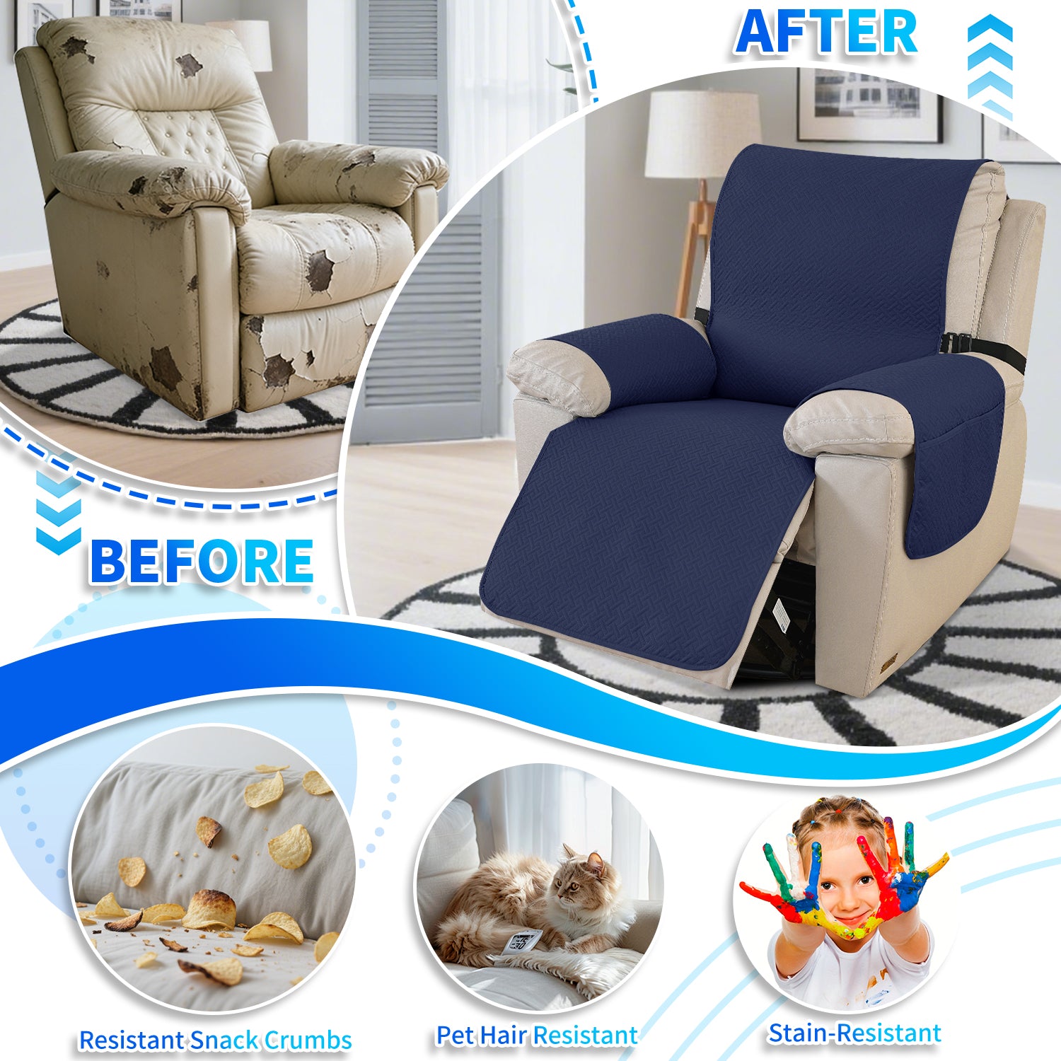 imperméable Armchair couverture with antidérapant Back and Side Pockets