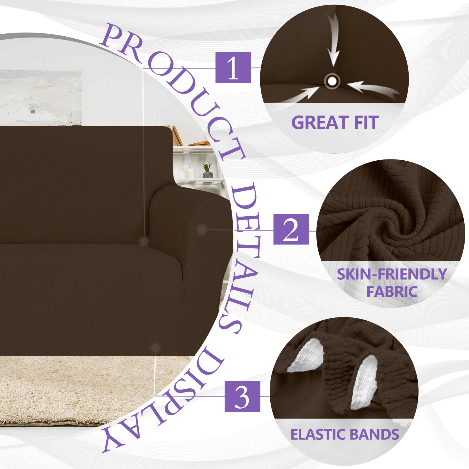 YSTYLE Hoch Stretch 3-Sitzer Sofa Bezug Anti-Rutsch Waschbar