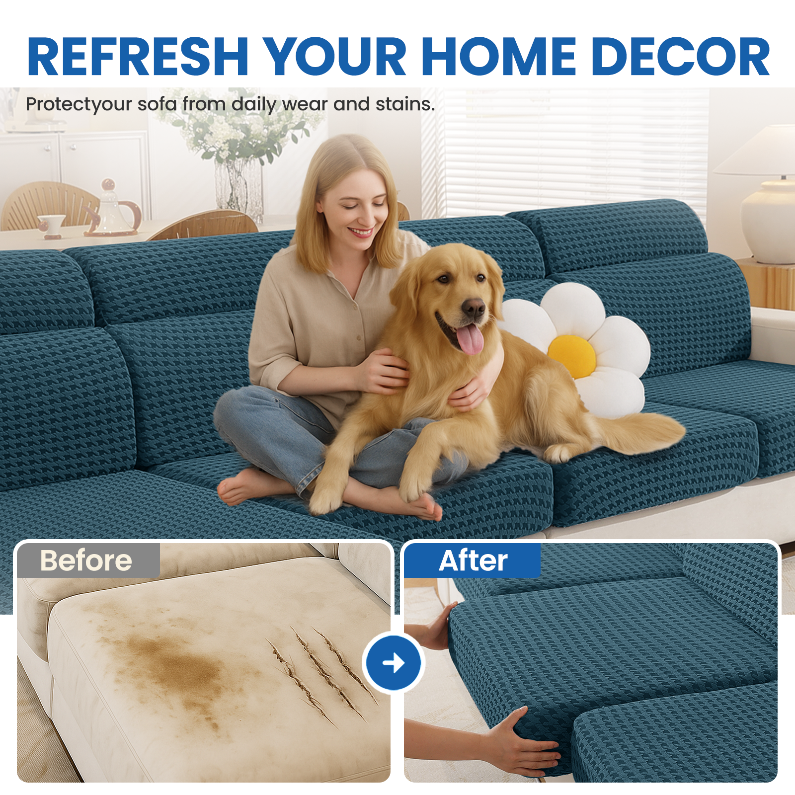 Ystyle 3-Seat Elastic Universal Sofa Seat Cushion Covers, Non-Slip Washable & Super Soft Slipcovers