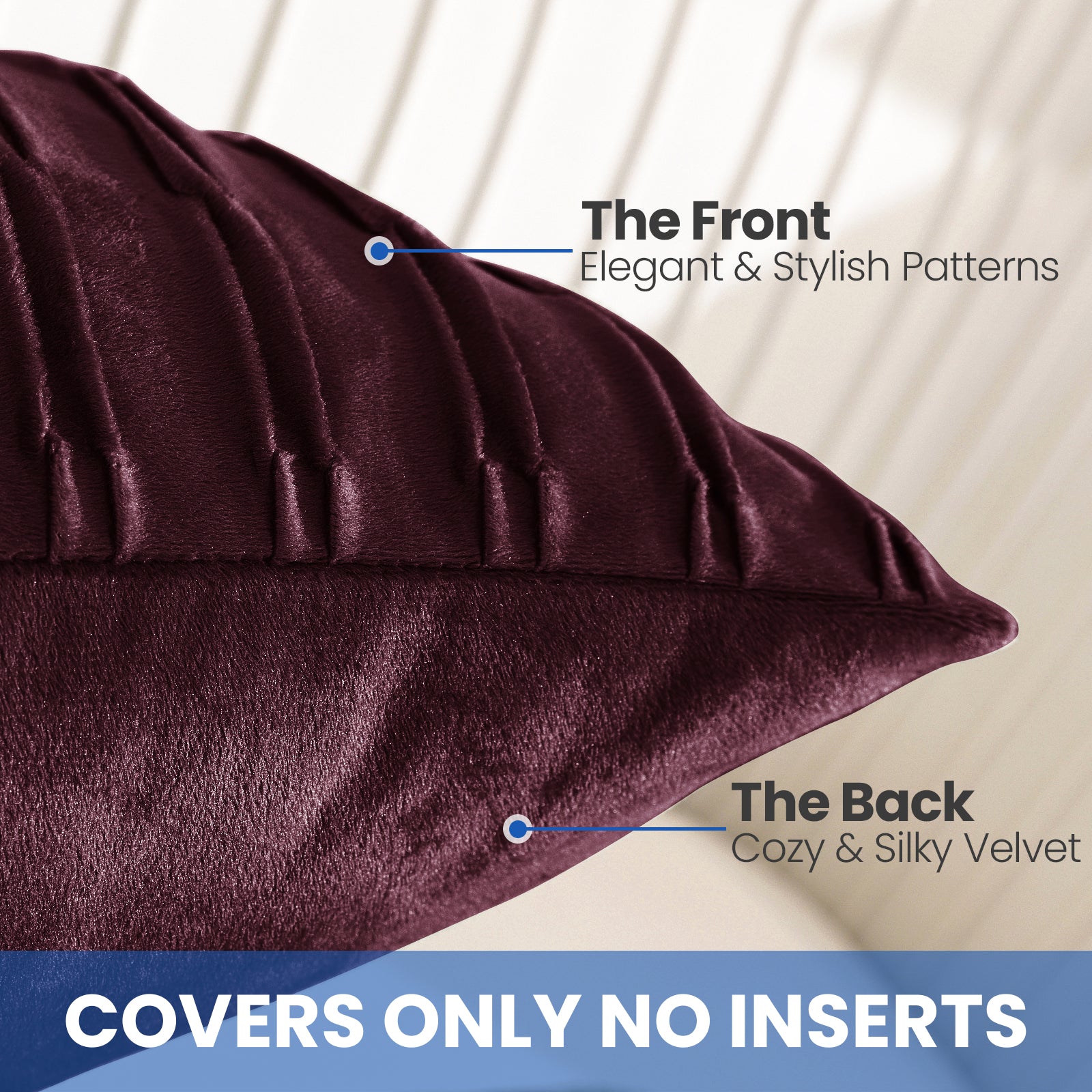 Ystyle Sofa Cushion Covers 50 x 50 cm Set of 2 Soft Velvet Sofa Cushion Covers Modern Bedroom Sofa Bed Invisible Zipper Washable Elegant Durable