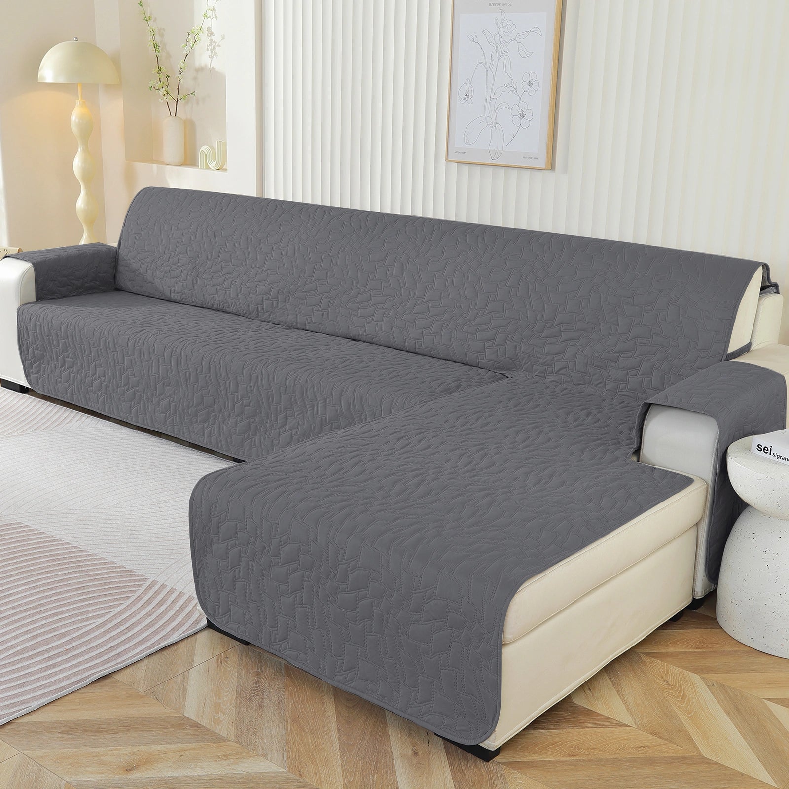 YSYLE L-Forma para Cubierta de Sofá de 3 Lugares - Impermeable, Antideslizante, Anti-Rascado de Gato, Protección Acolchada - Forma Cuadrada