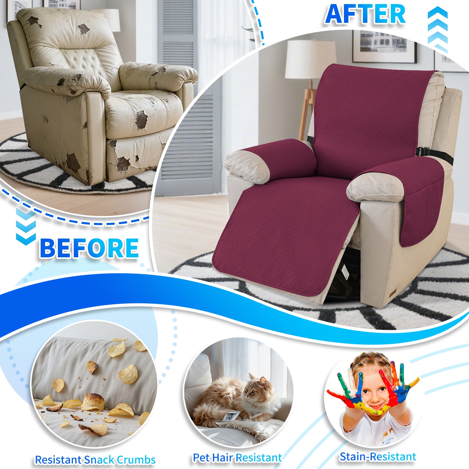 imperméable Armchair couverture with antidérapant Back and Side Pockets