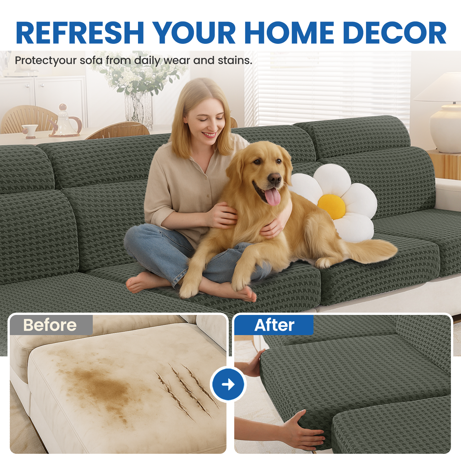 Ystyle 3-Seat Elastic Universal Sofa Seat Cushion Covers, Non-Slip Washable & Super Soft Slipcovers