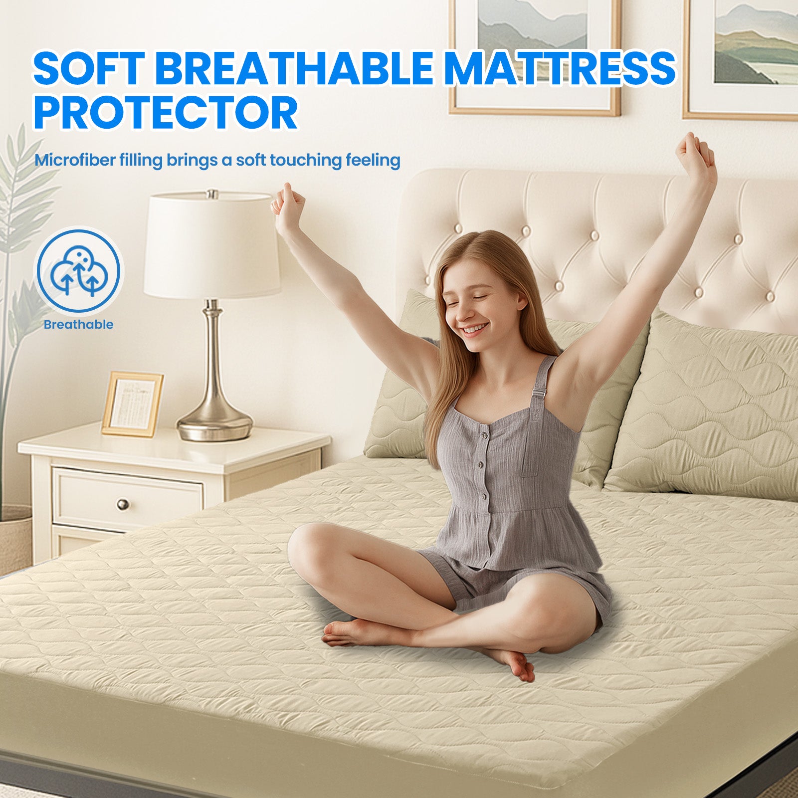 Waterproof Quilted Mattress Protector 160x190cm with Deep Pocket