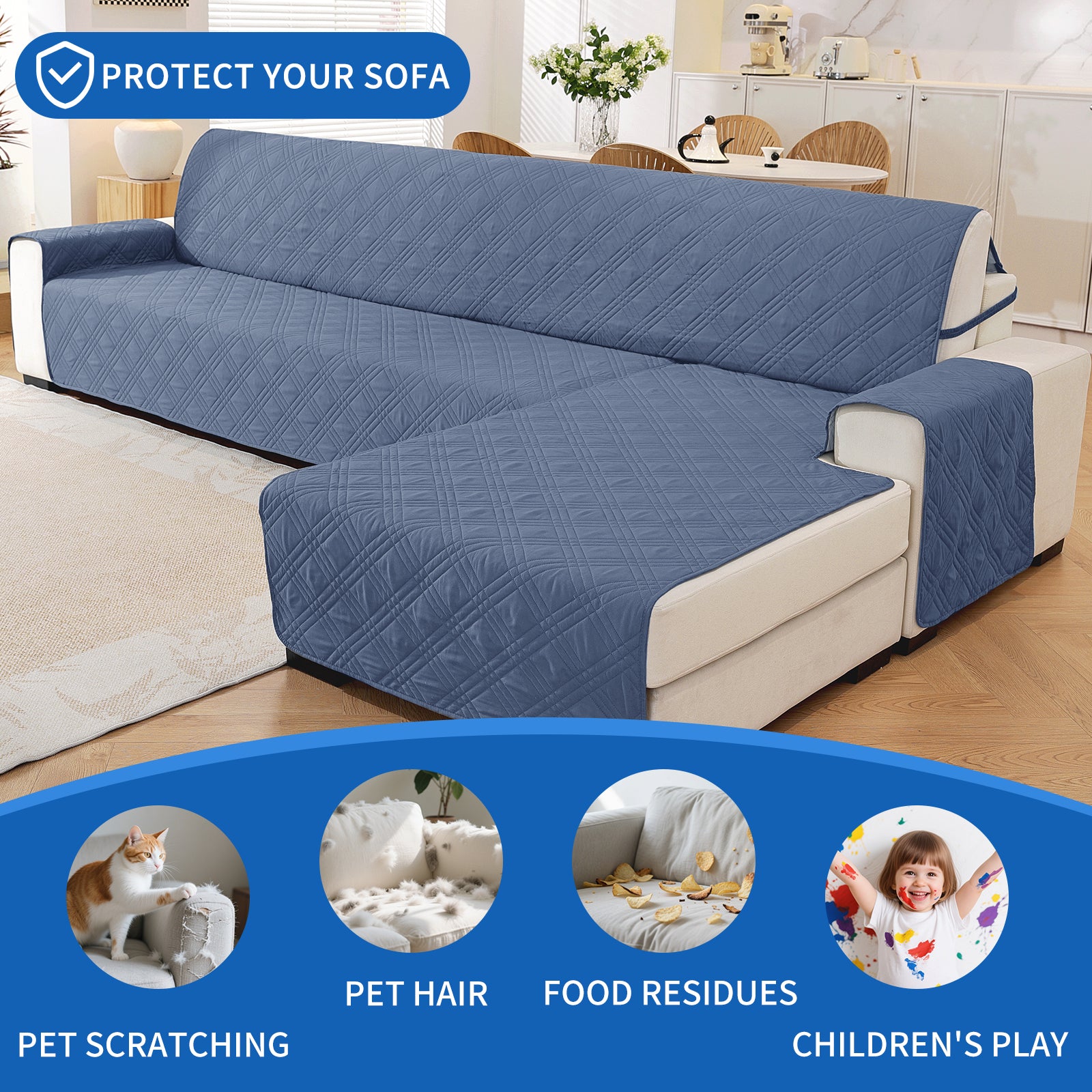 YSTYLE Reversible 4 Seater Corner Sofa Cover Quilted Anti Slip-YSTYLE