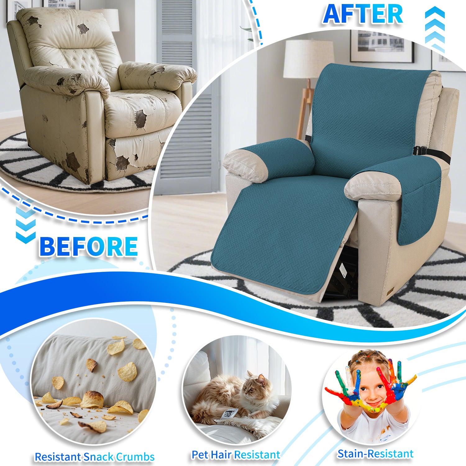 imperméable Armchair couverture with antidérapant Back and Side Pockets