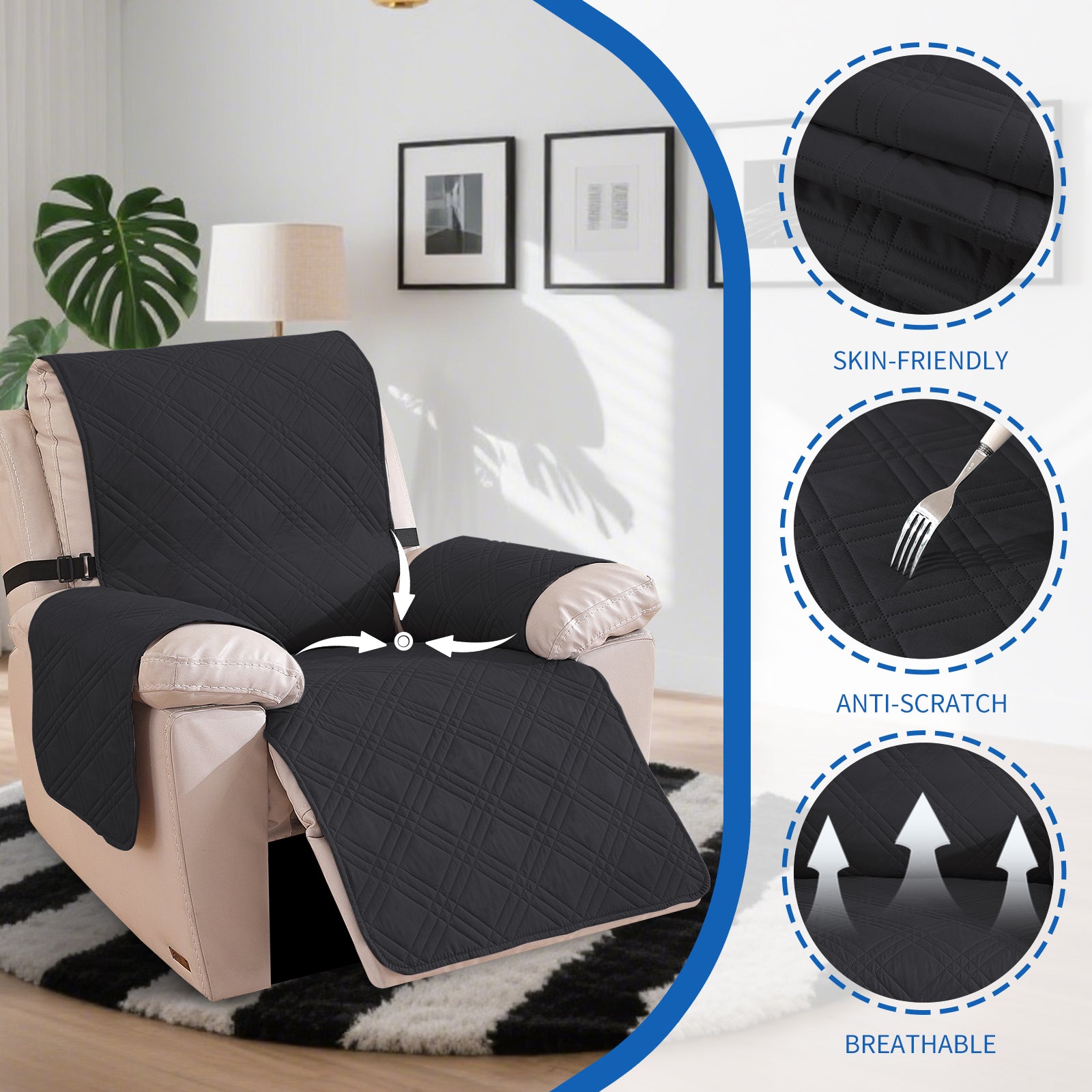 YSTYLE Reversible Reclining Armchair Cover with Armrests Anti Scratch-YSTYLE
