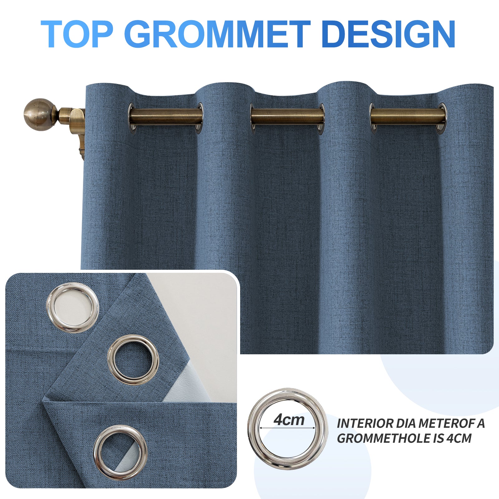 2 Pieces 100% Blackout Linen Curtains 140x175 cm Thermal