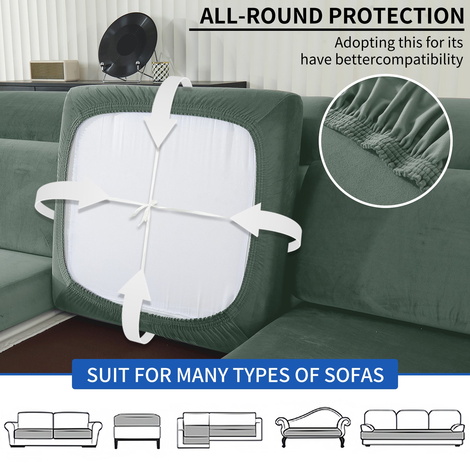 YSTYLE Samt-Stretch-Sofaschoner 1-sitzig Anti-Rutsch