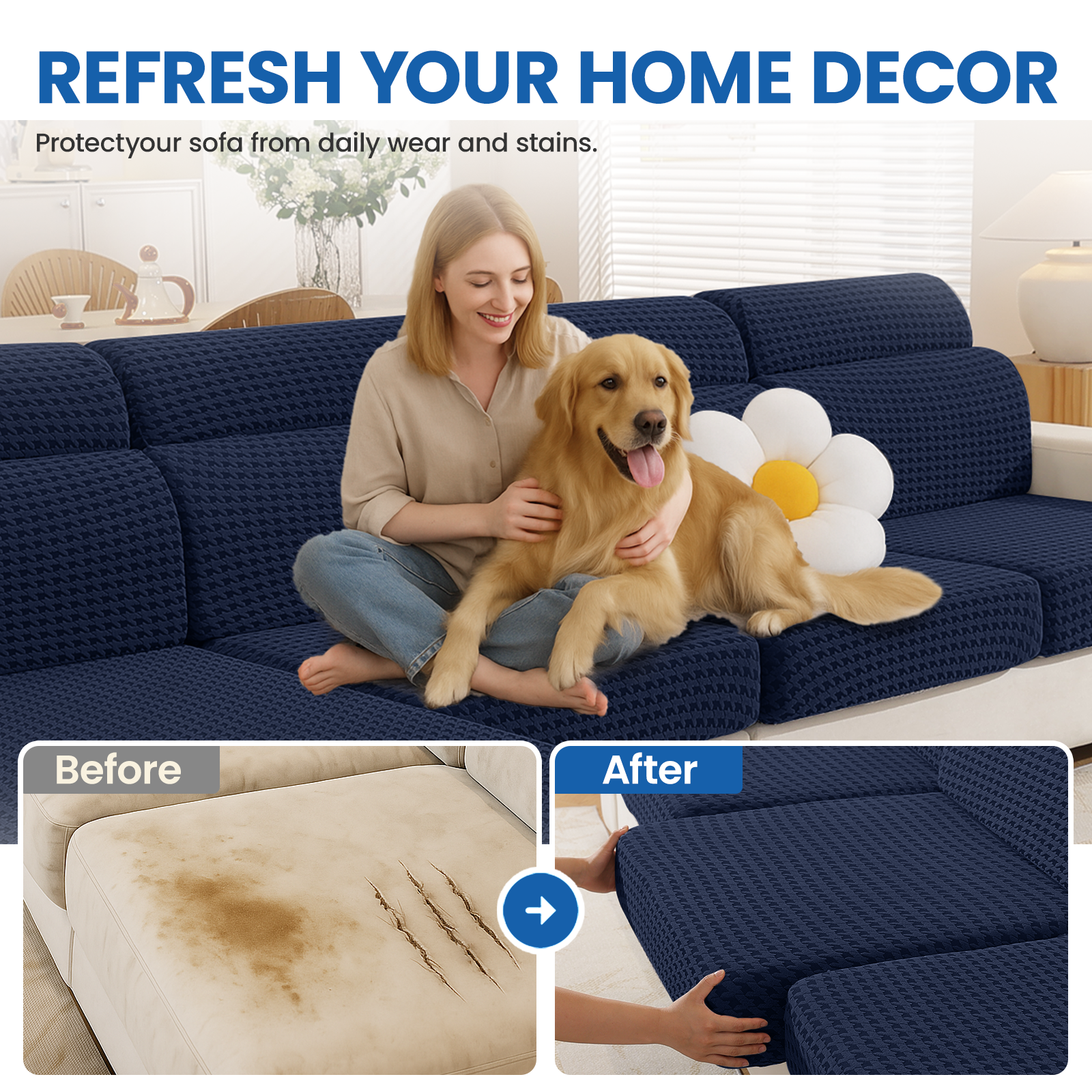 Ystyle 3-Seat Elastic Universal Sofa Seat Cushion Covers, Non-Slip Washable & Super Soft Slipcovers