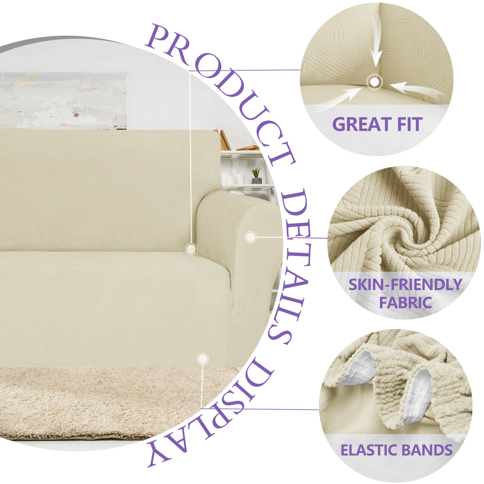 YSTYLE Hoch Stretch 3-Sitzer Sofa Bezug Anti-Rutsch Waschbar