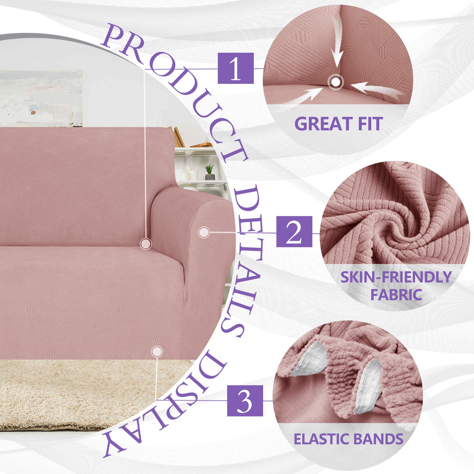 YSTYLE Hoch Stretch 3-Sitzer Sofa Bezug Anti-Rutsch Waschbar