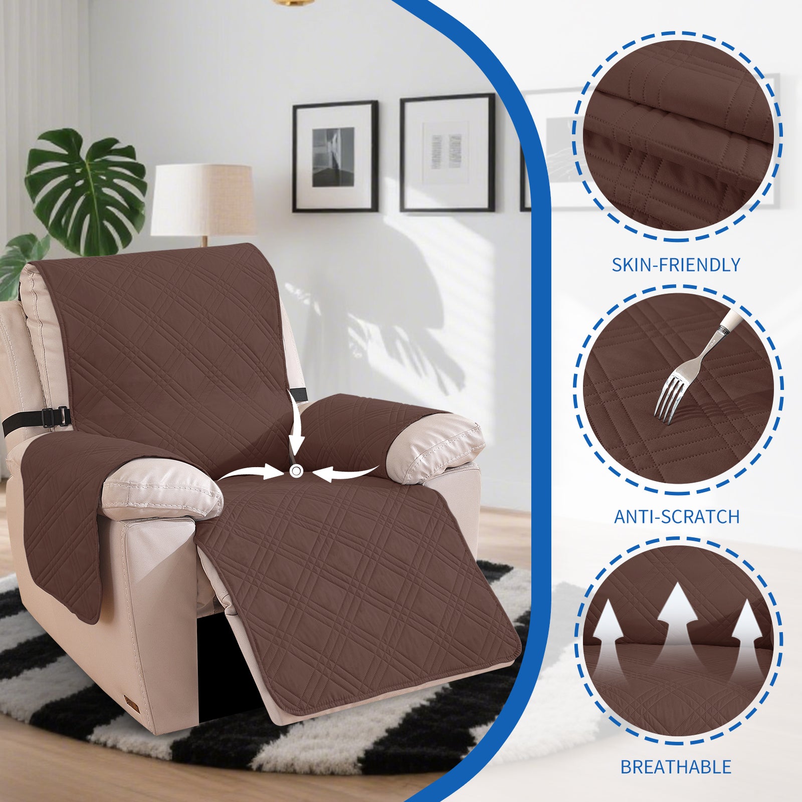 YSTYLE Reversible Reclining Armchair Cover with Armrests Anti Scratch-YSTYLE