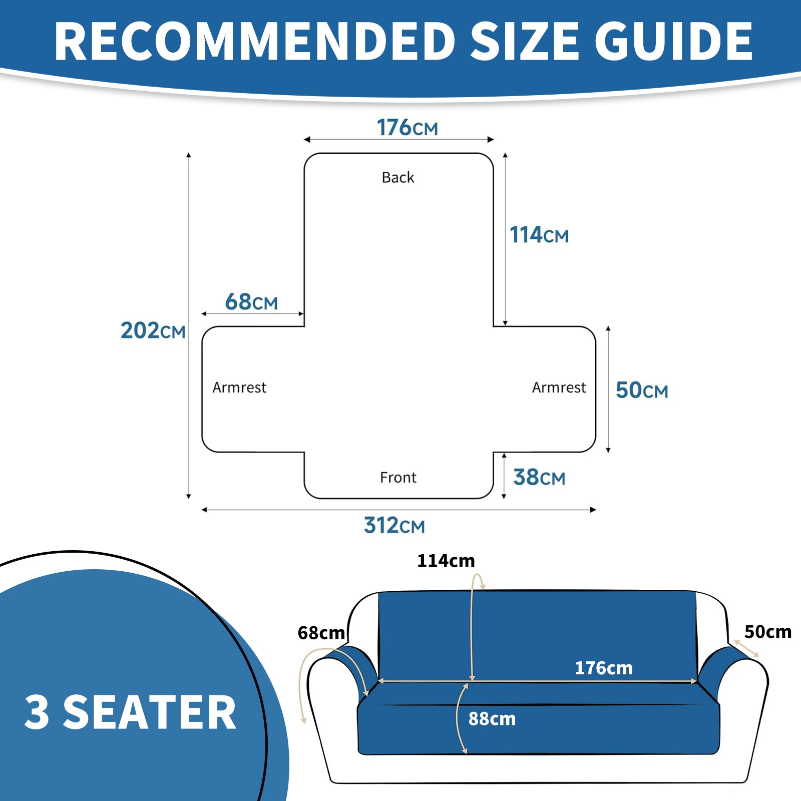 Copertura per divano impermeabile YSTYLE per 3 posti con braccioli, antiscivolo
