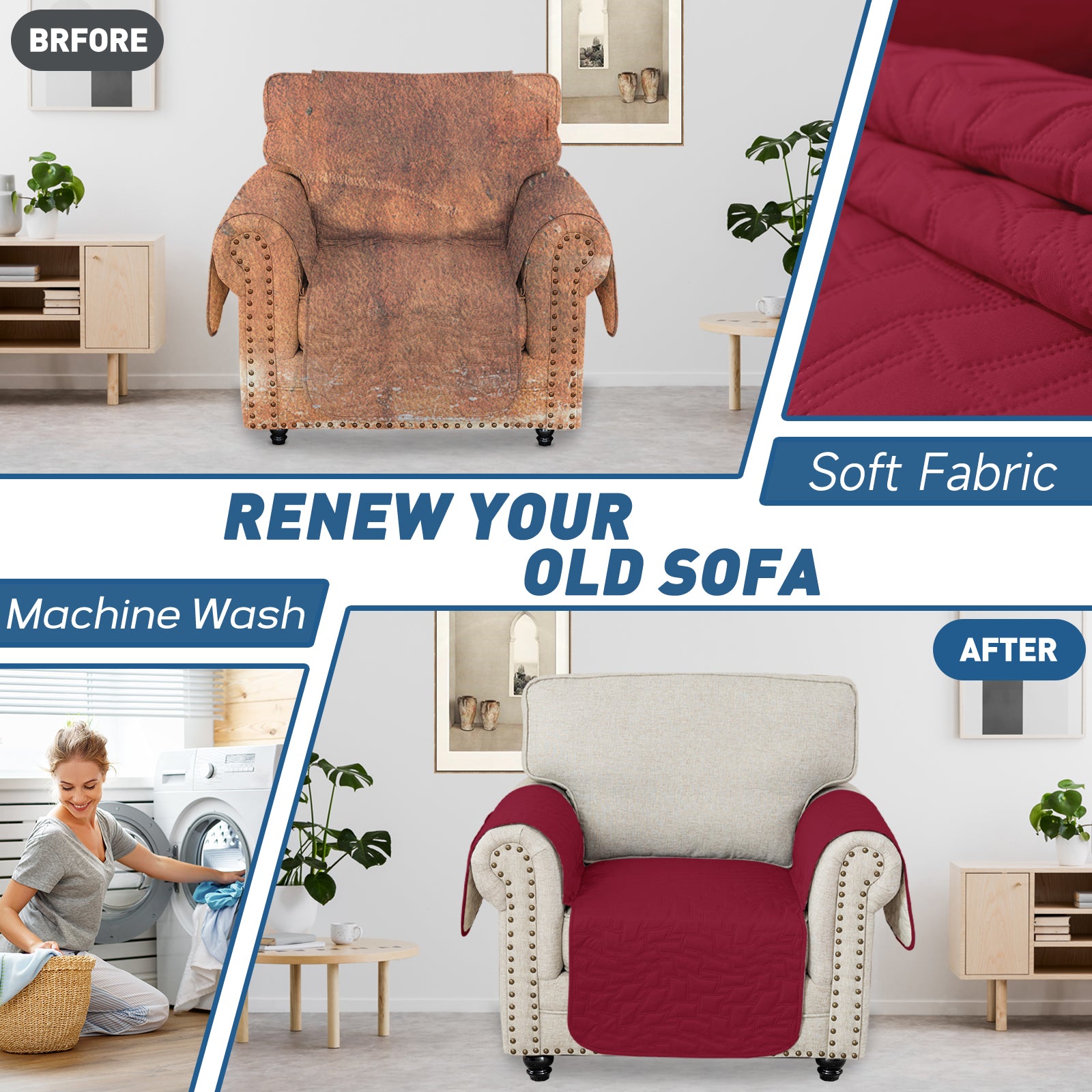 YSTYLE imperméable 1 Seater Armchair couverture antidérapant for Pet protection